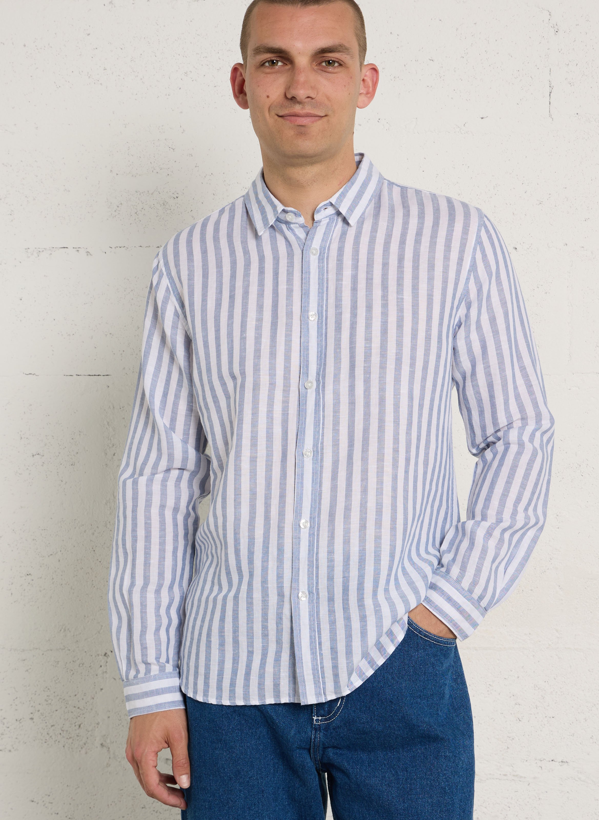 Chemise col classique en lin mélangé LE TEMPS DES CERISES Blanc