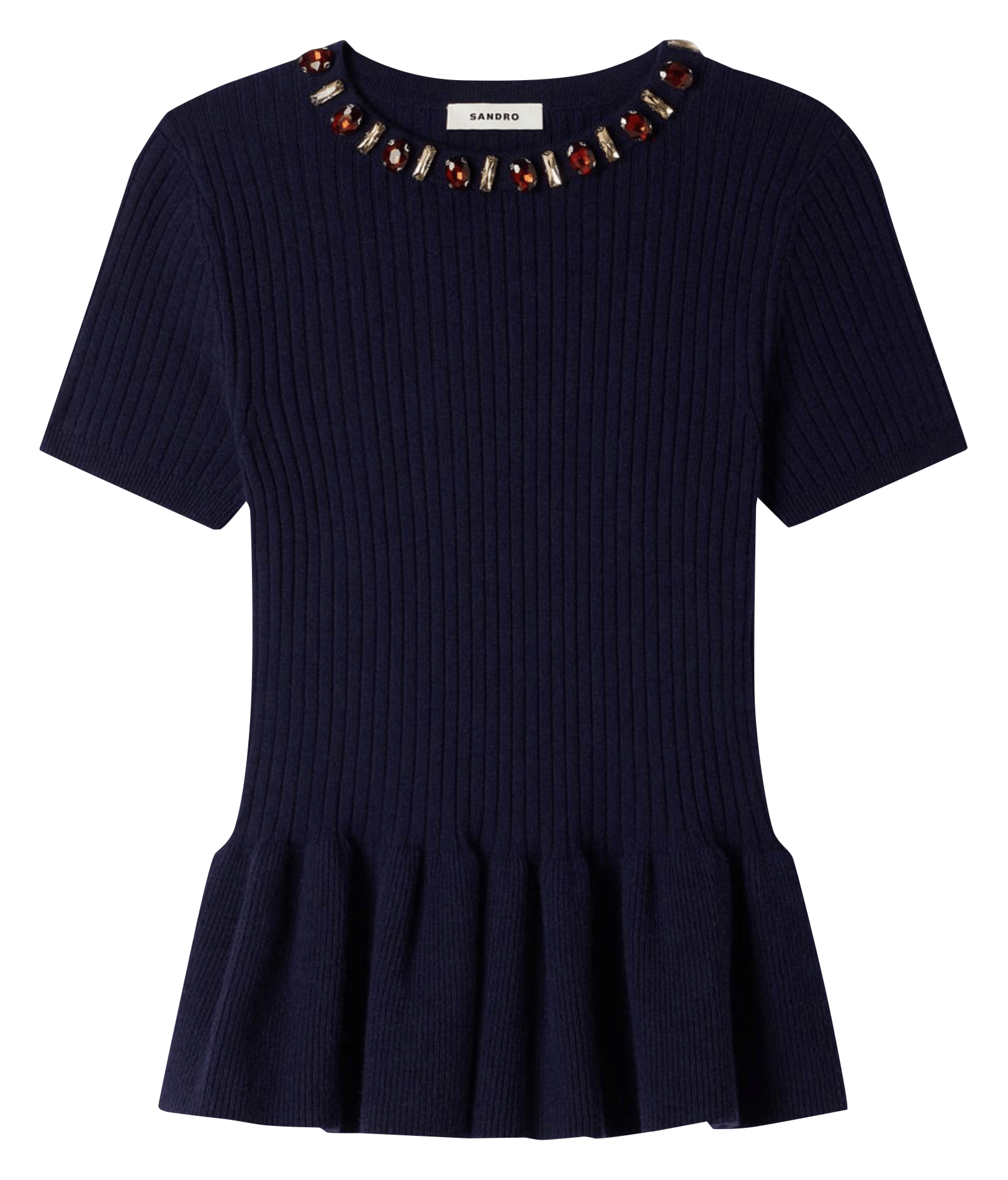 Round neck wool blend top SANDRO Blue