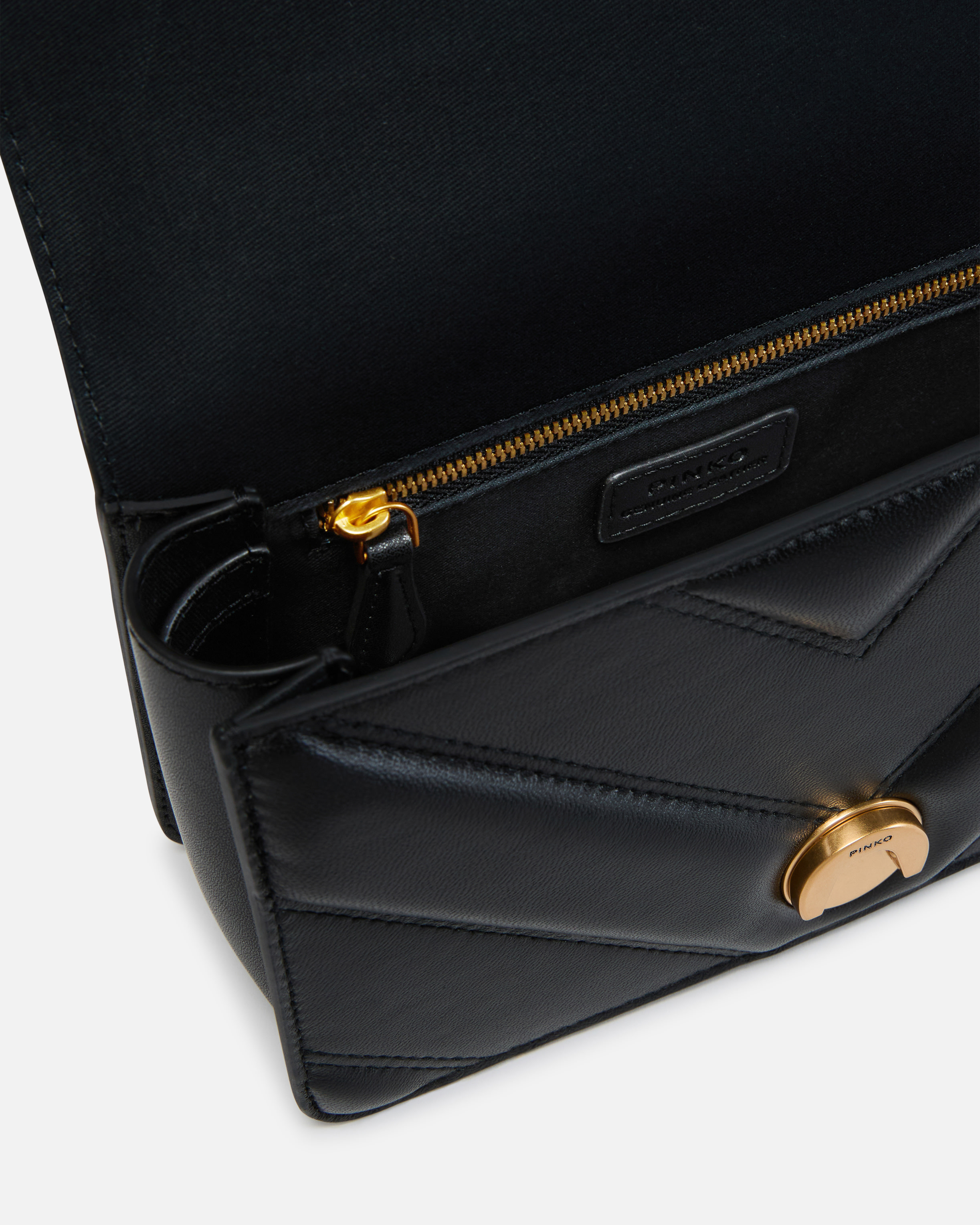 Mini sac à bandoulière love bag en cuir nappa matelassé en chevrons PINKO Noir
