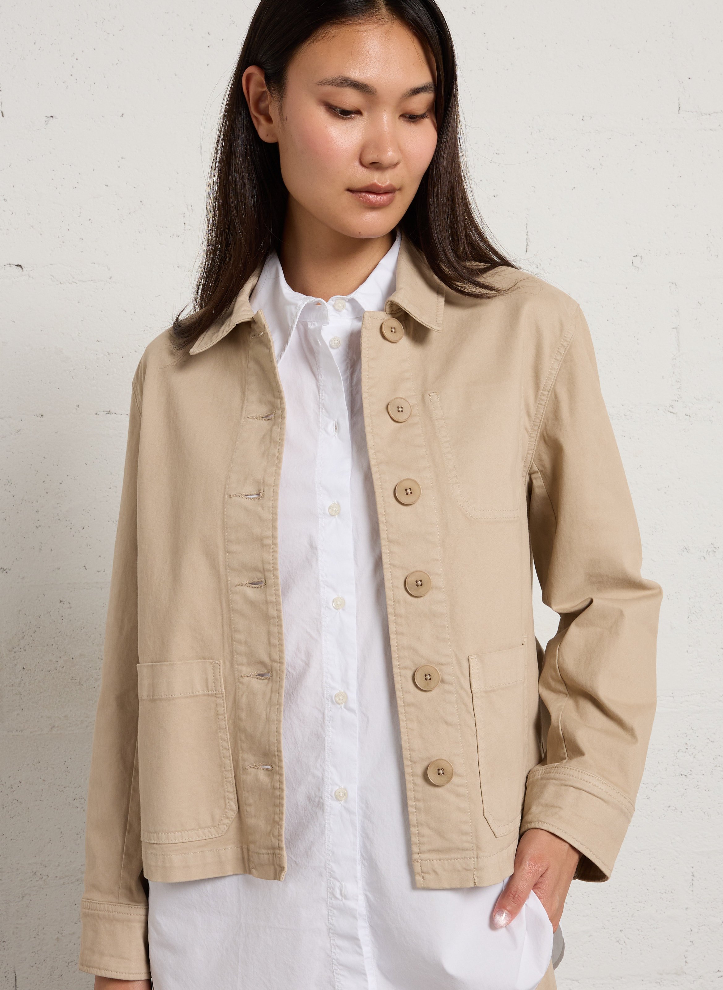 Solid Buttoned Straight Jacket BENSIMON Beige