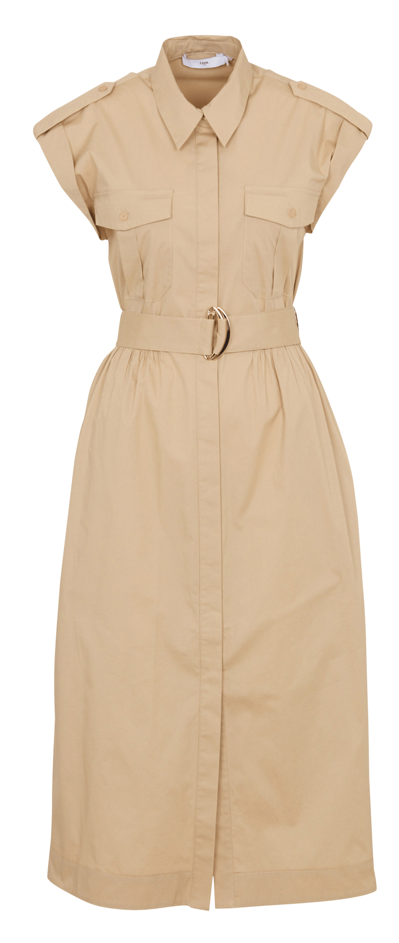 Langes Kleid mit klassischem Kragen aus Baumwollmischung ZAPA Beige
