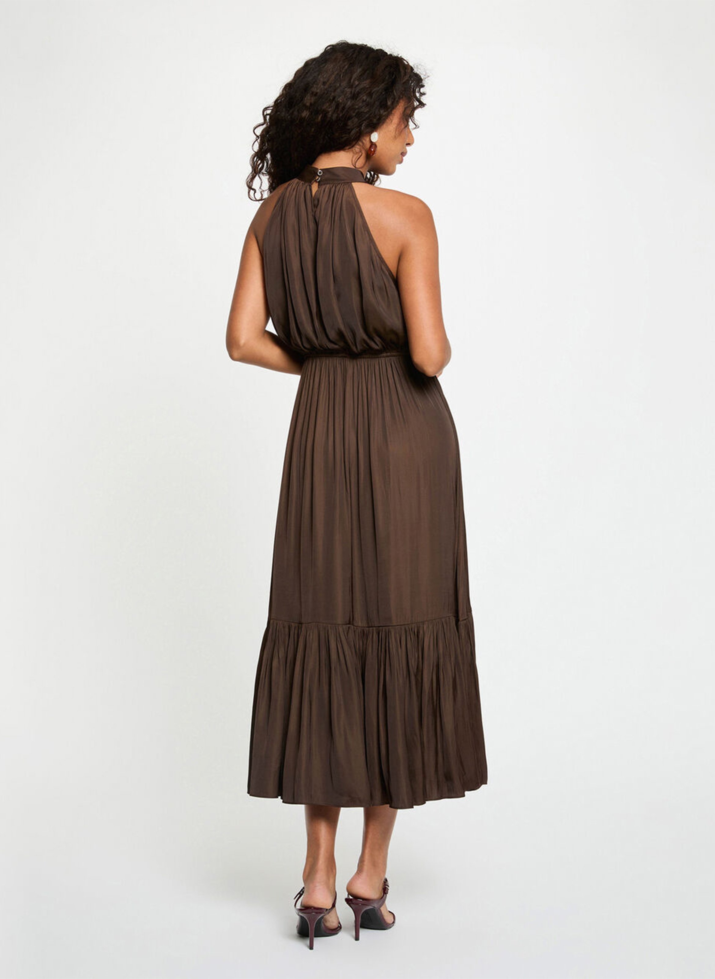 Long flared crew-neck dress | Brown MORGAN Women