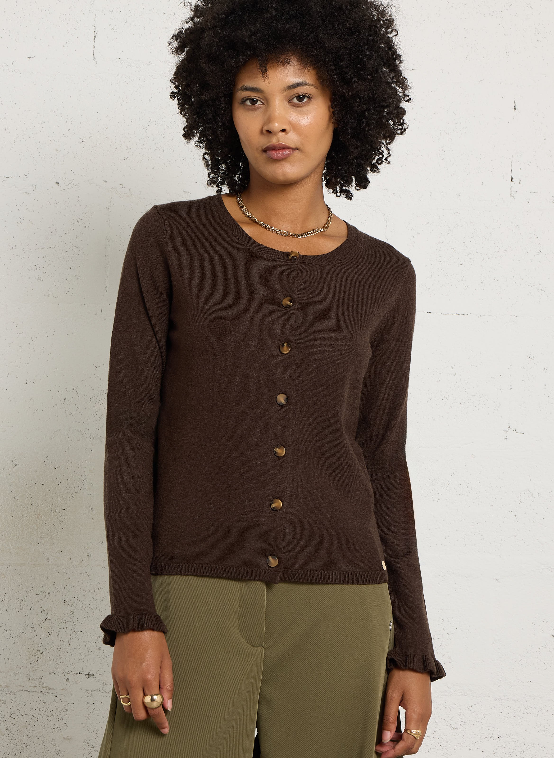 Pull droit col rond en coton mélangé LA PETITE ETOILE Marron