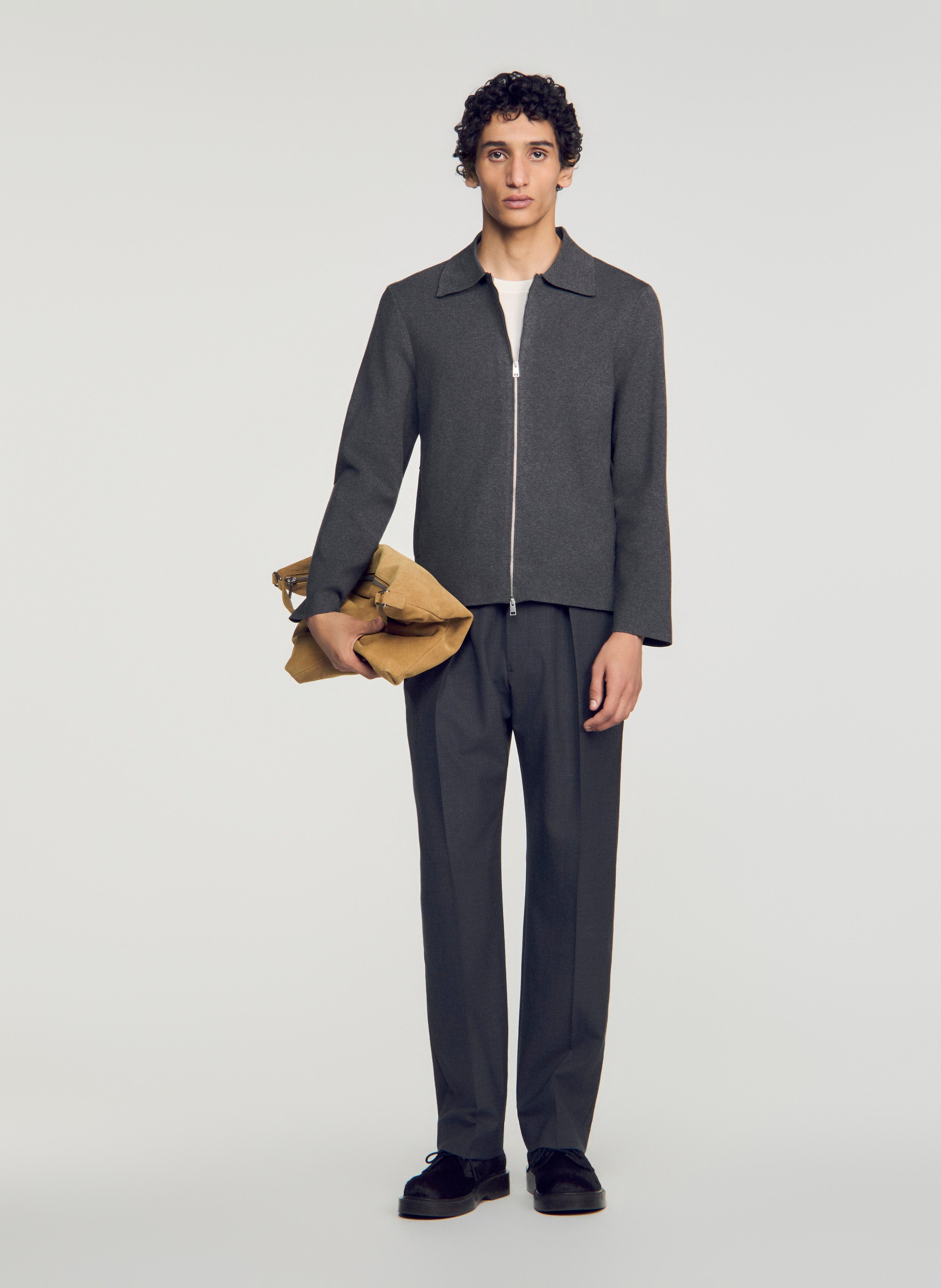 Rechte unikleurige cardigan met rits SANDRO Grijs