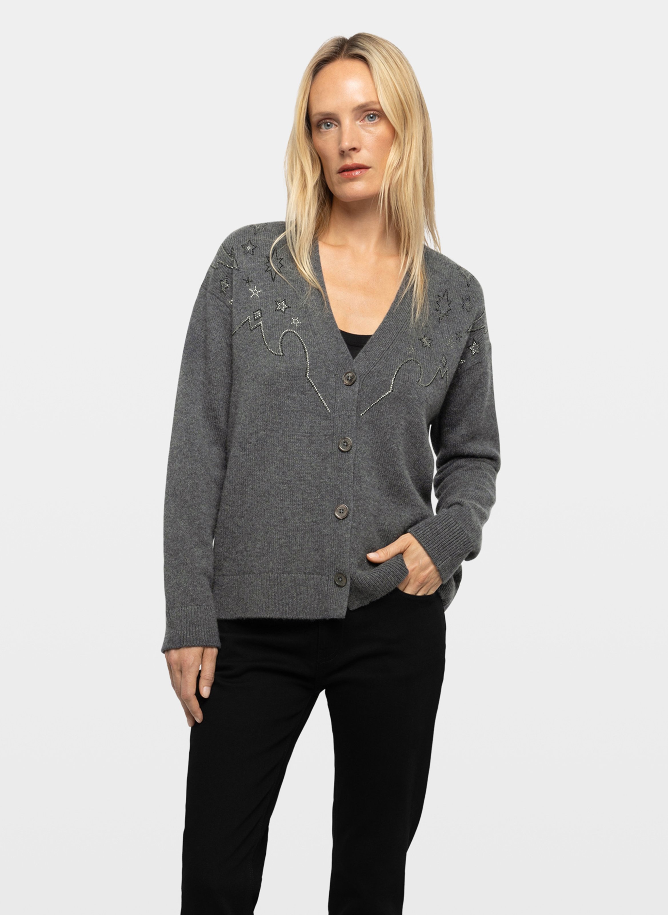 V-neck cashmere cardigan with rhinestones ZADIG&VOLTAIRE Grey