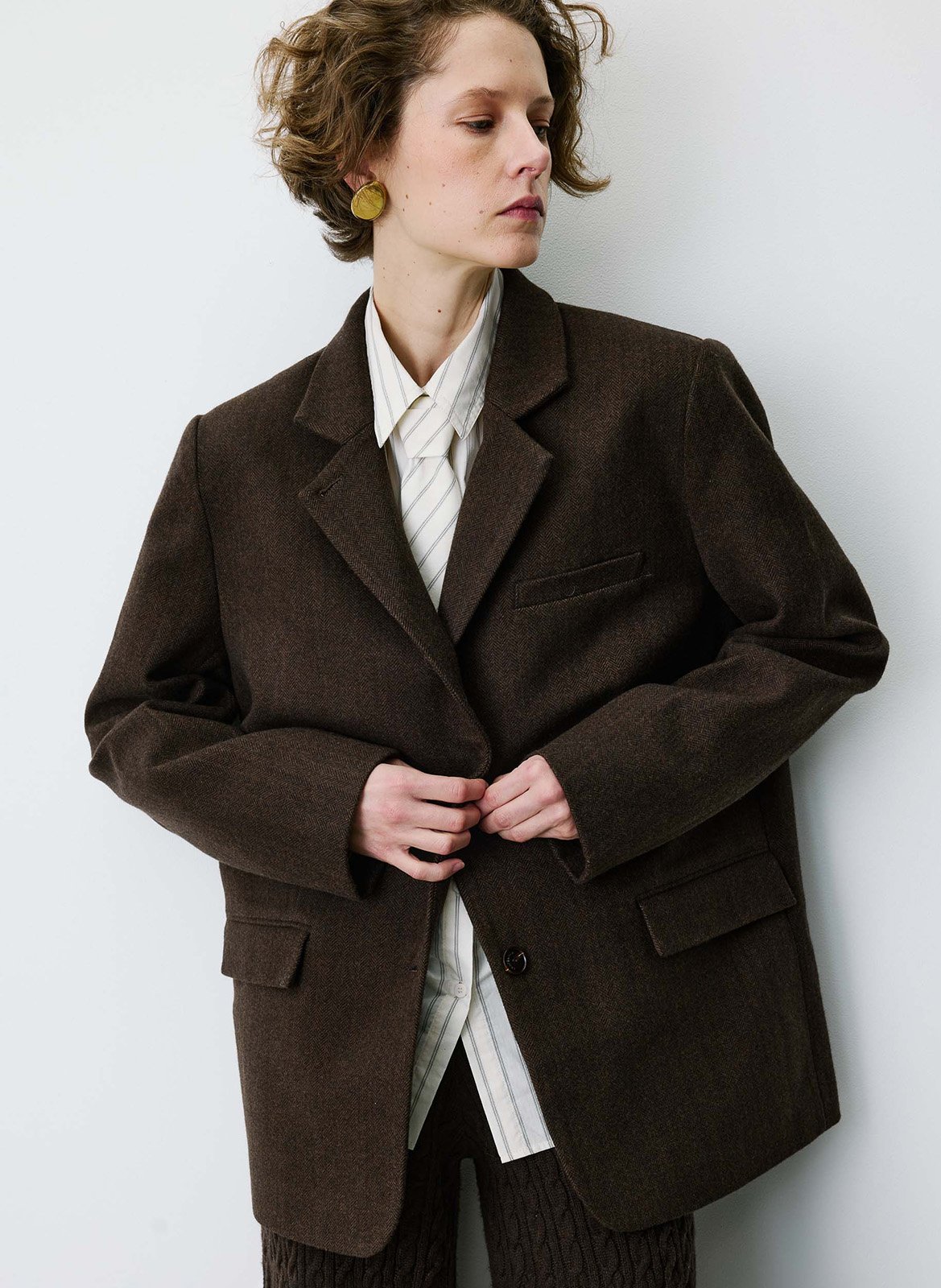 Plain structured tailored jacket GRACE ET MILA Brown