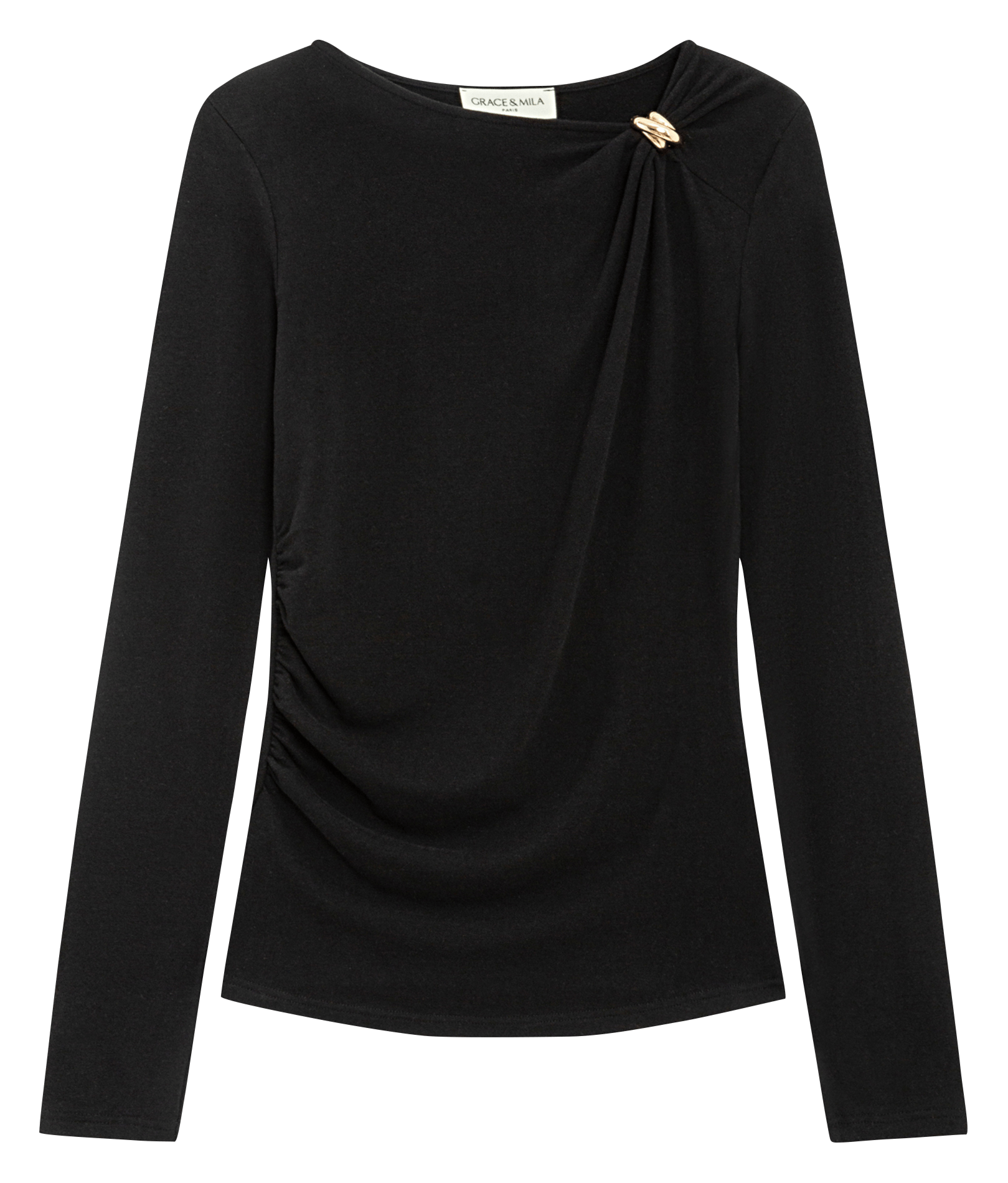T-shirt manches longues drapé GRACE ET MILA Noir