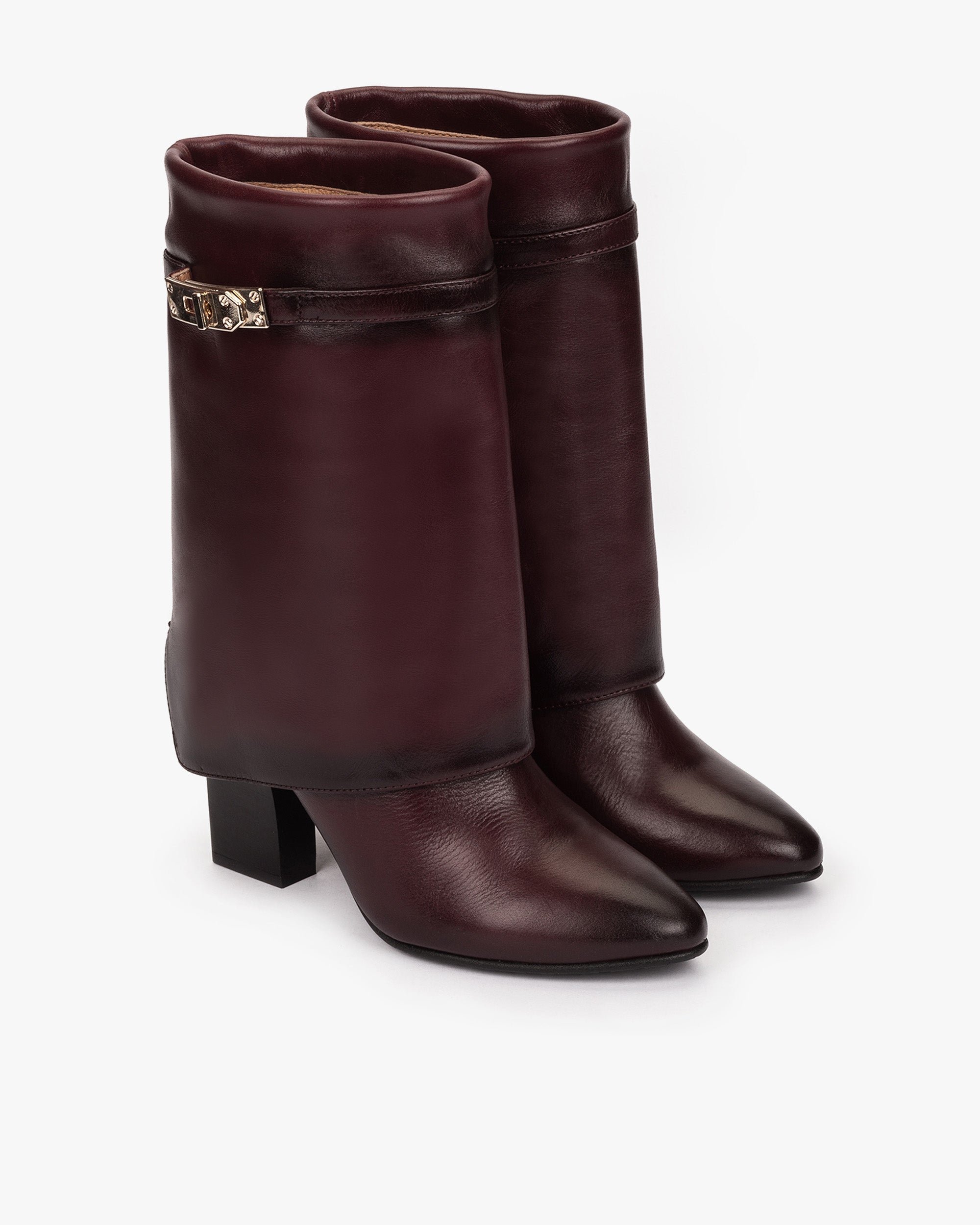 Black leather heeled booties. PEDRO MIRALLES Red