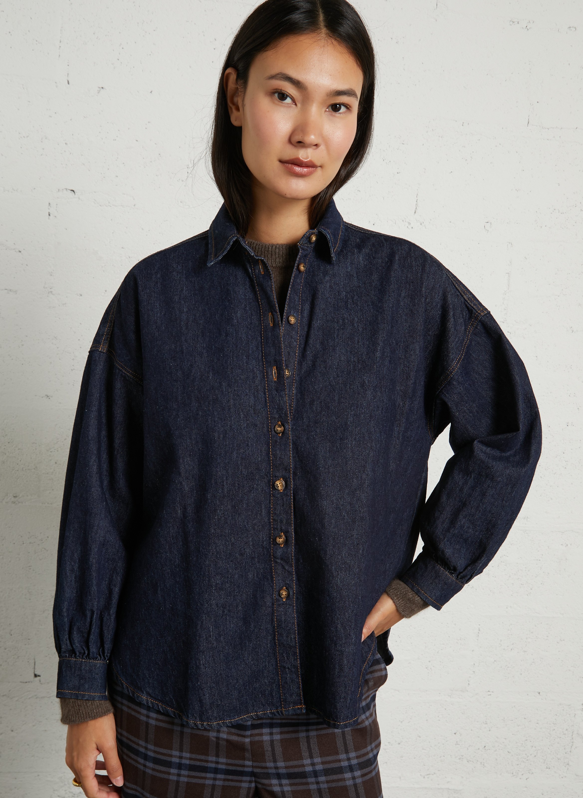 Weites Hemd mit klassischem Kragen aus Baumwollmischung Denim HOD PARIS Blau
