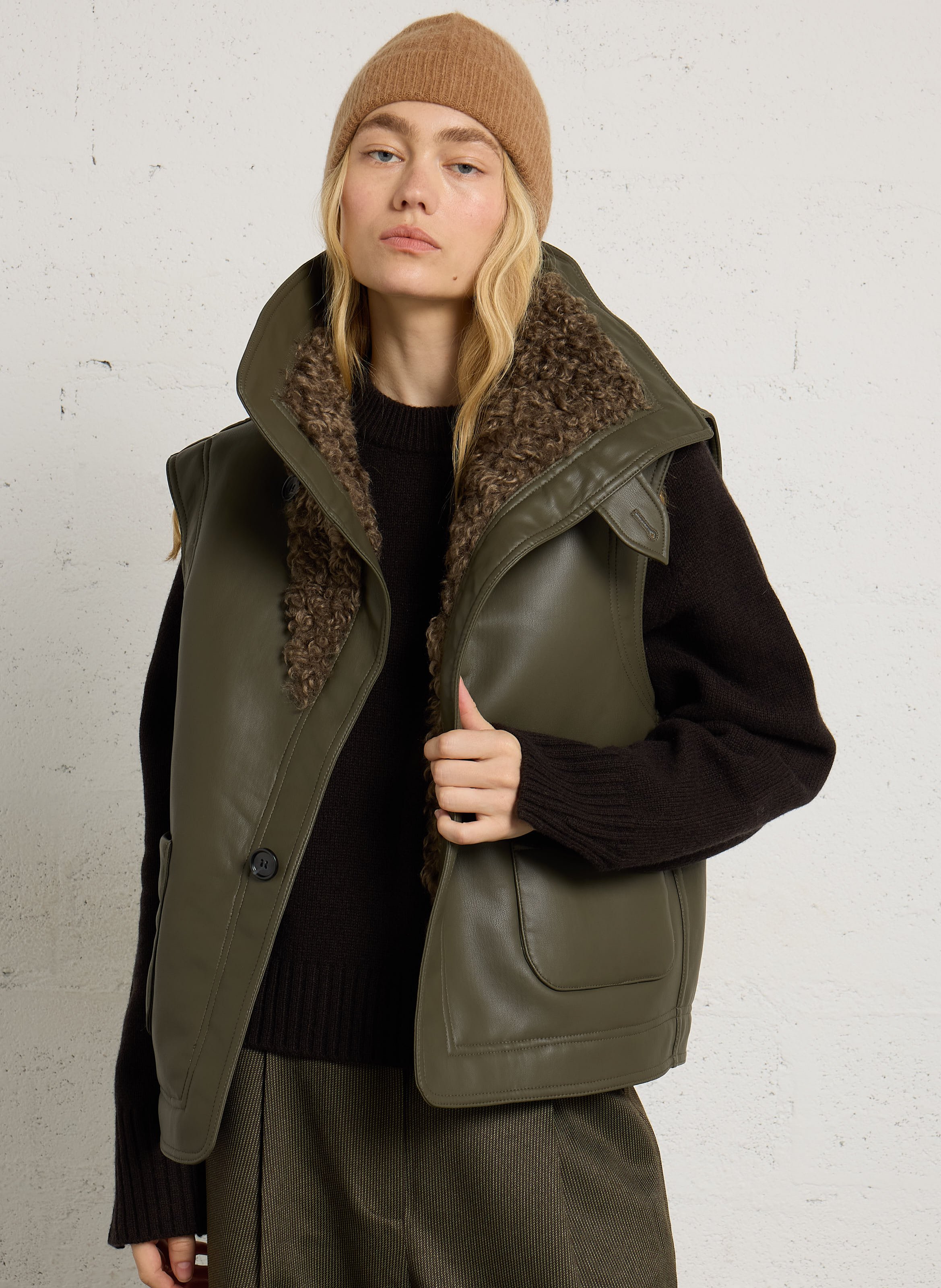 Veste sans manches droite réversible LEON & HARPER Kaki