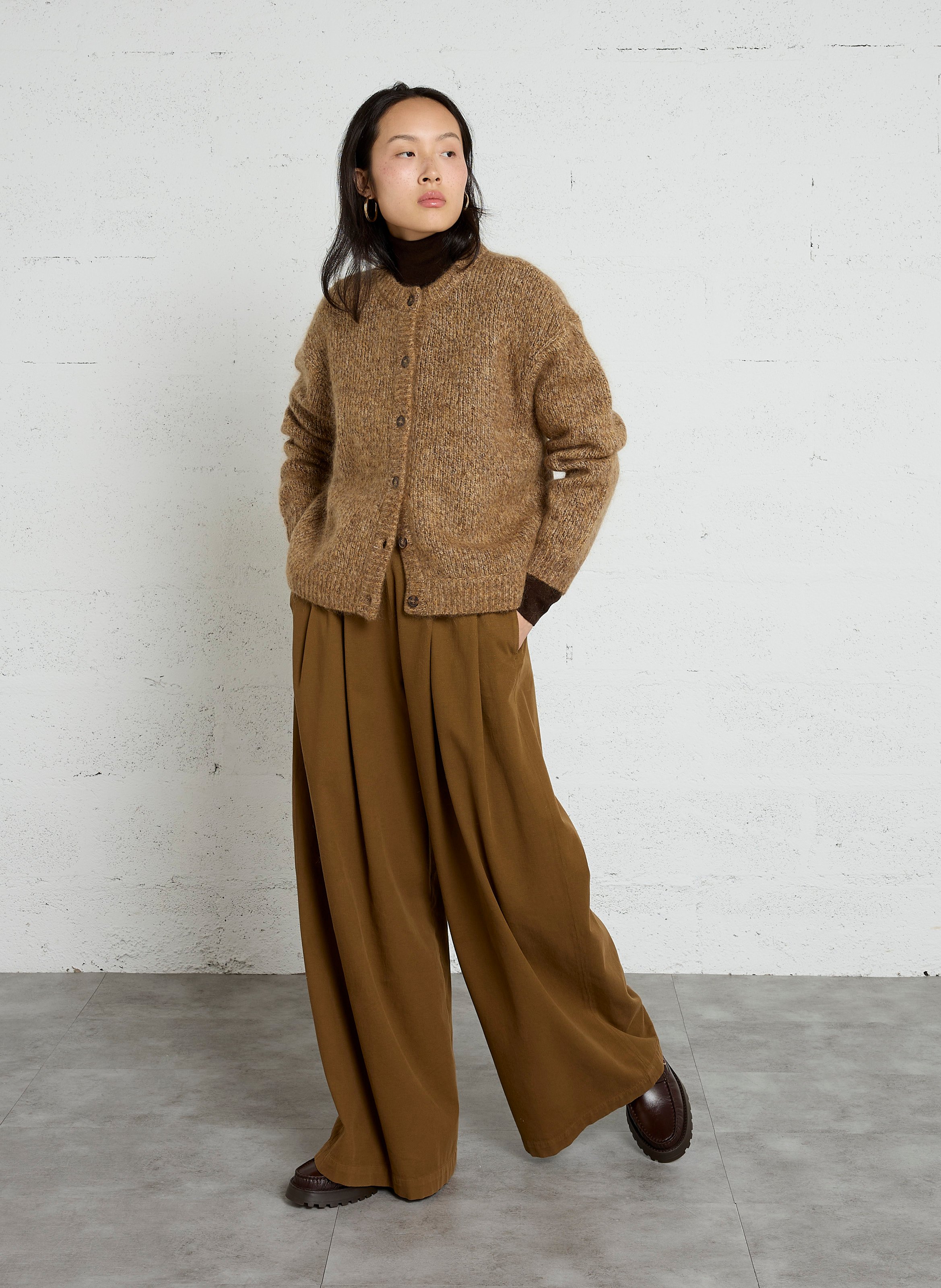 Round-neck wool-blend cardigan DES PETITS HAUTS Brown