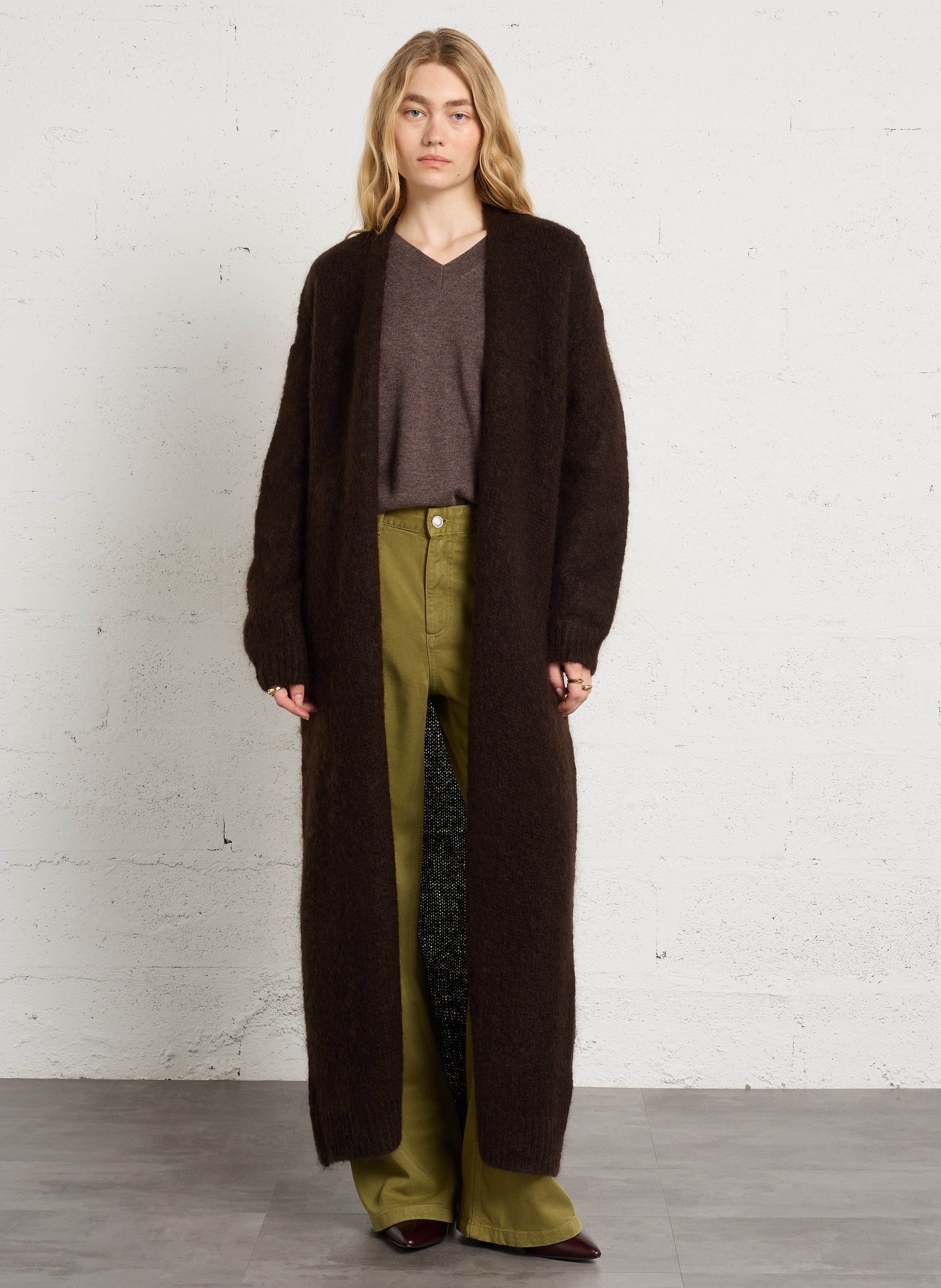 Long straight-knit cardigan DES PETITS HAUTS Brown