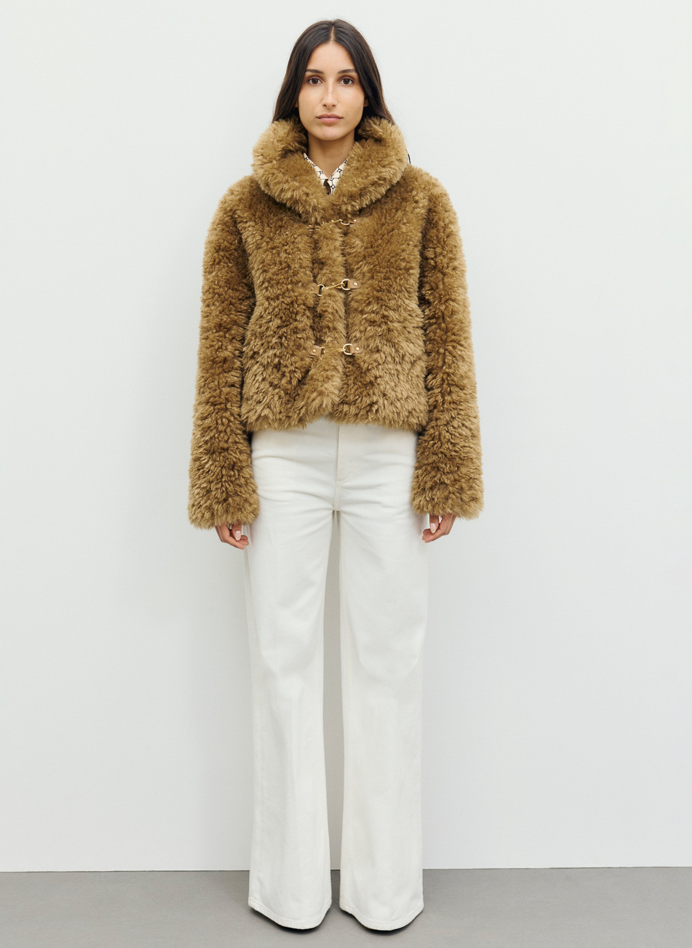 Straight faux fur coat GERARD DAREL Beige