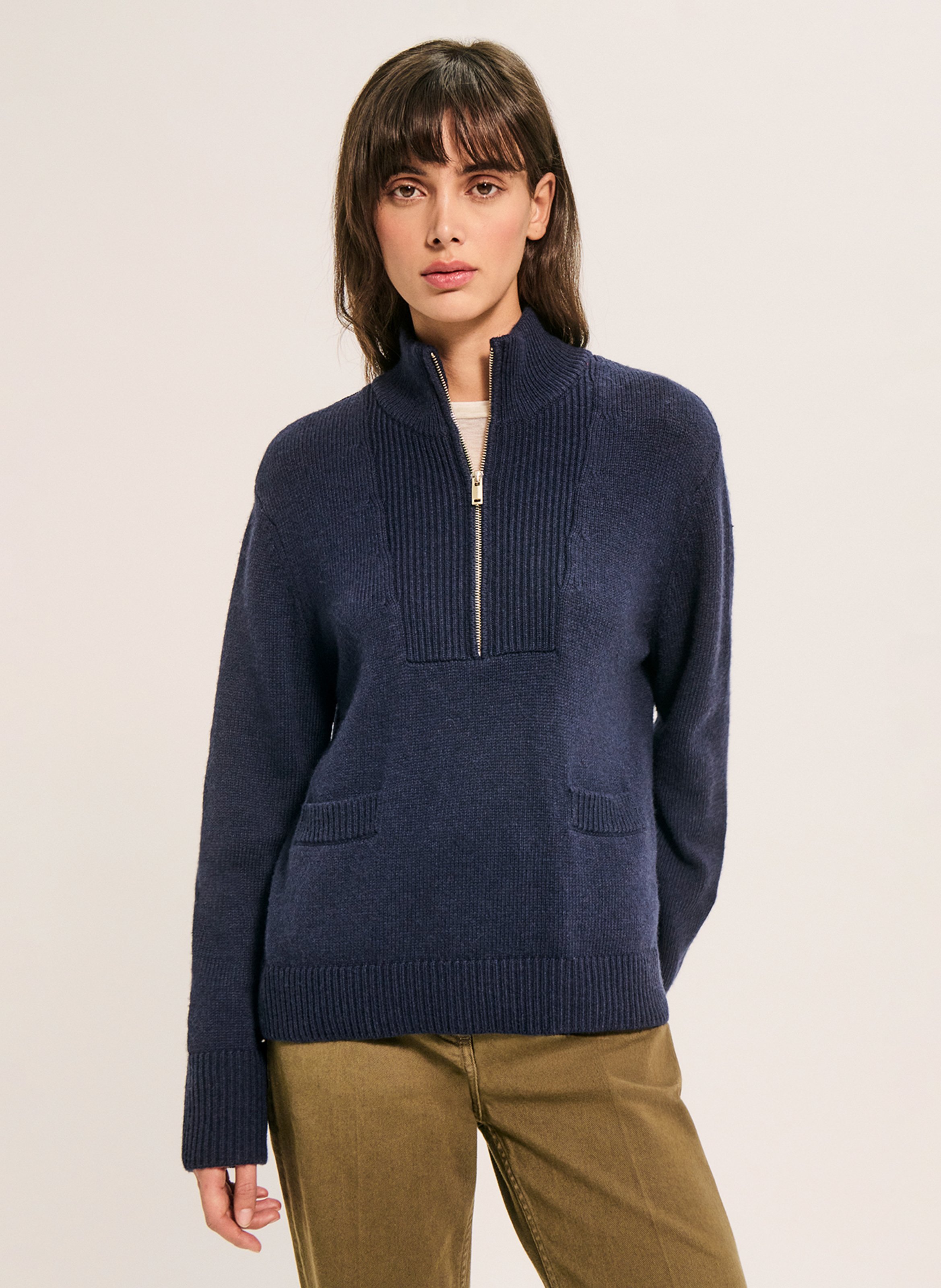 Wool-blend sweater with zippered high neck PABLO Blue