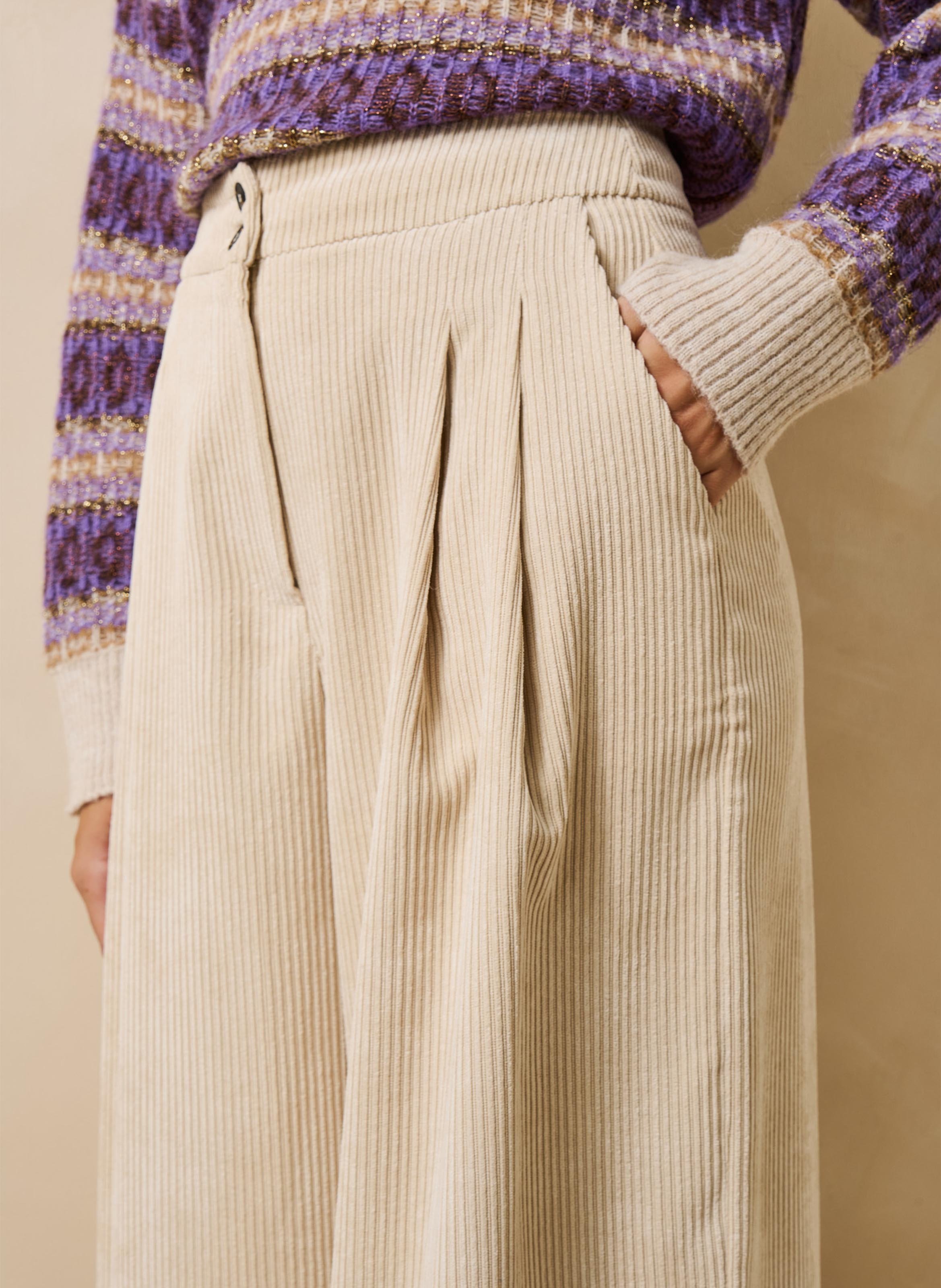 Pantalon large en velours côtelé LA FEE MARABOUTEE Beige