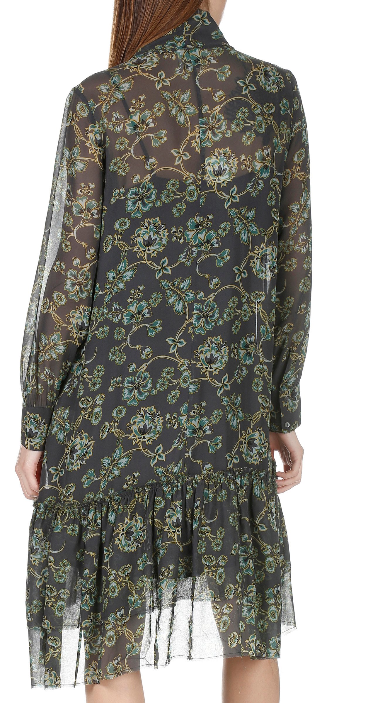Fluid printed long-sleeved dress with pussy-bow collar  ATTIC AND BARN Blue