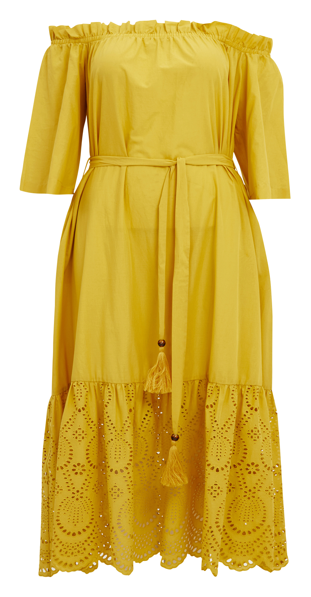 Halflange, strapless jurk van katoen MAT FASHION Geel