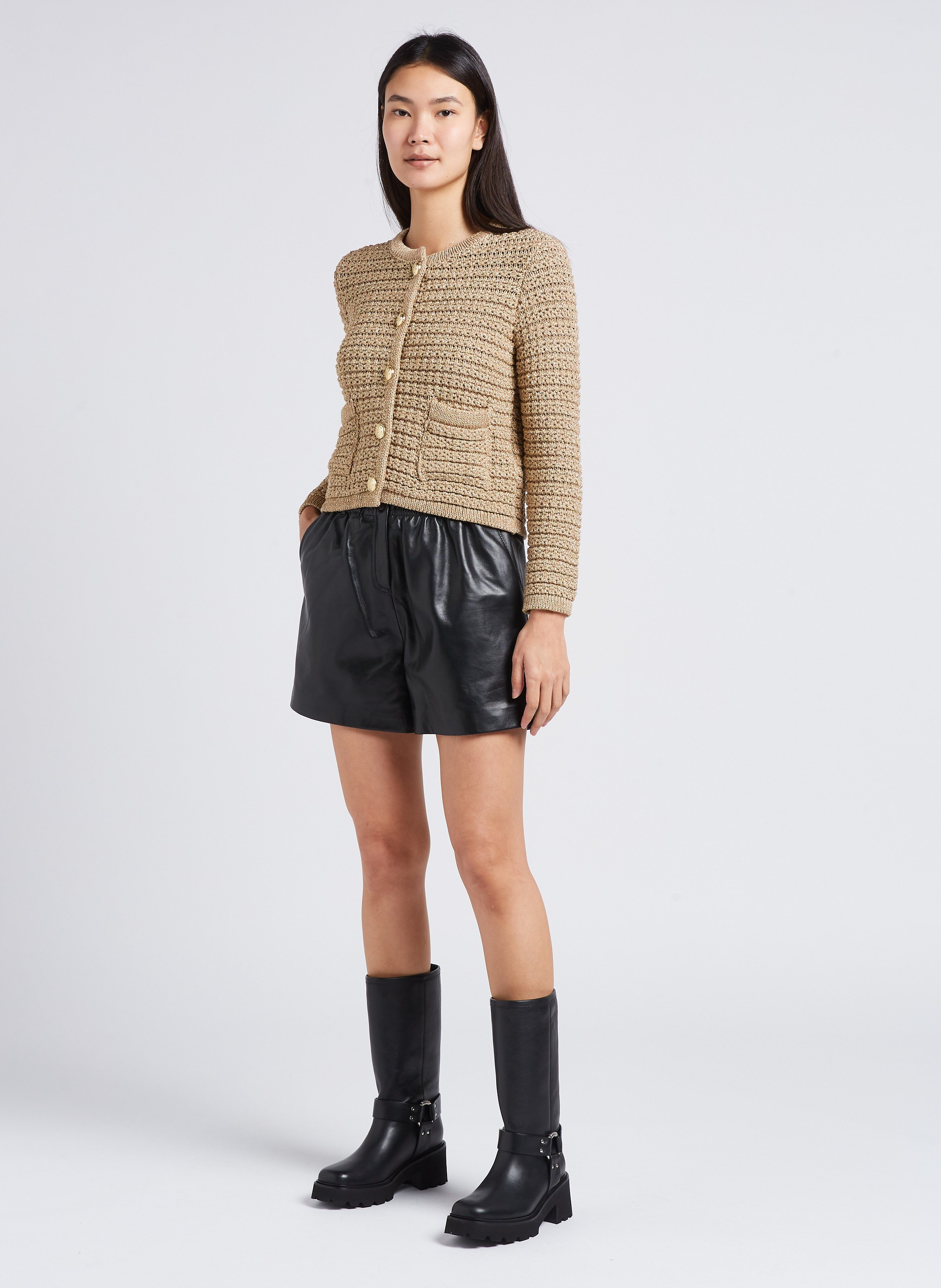 High-waisted leather shorts BA&SH Black