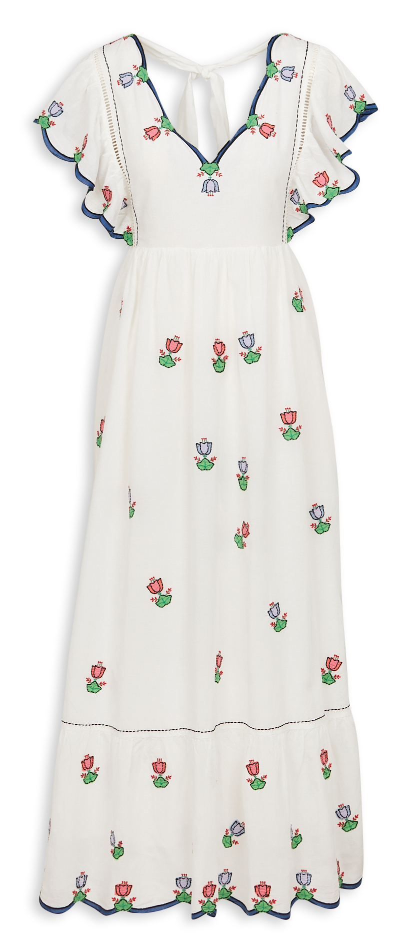 Robe longue cintrée à broderie florale PAUL AND JOE Blanc