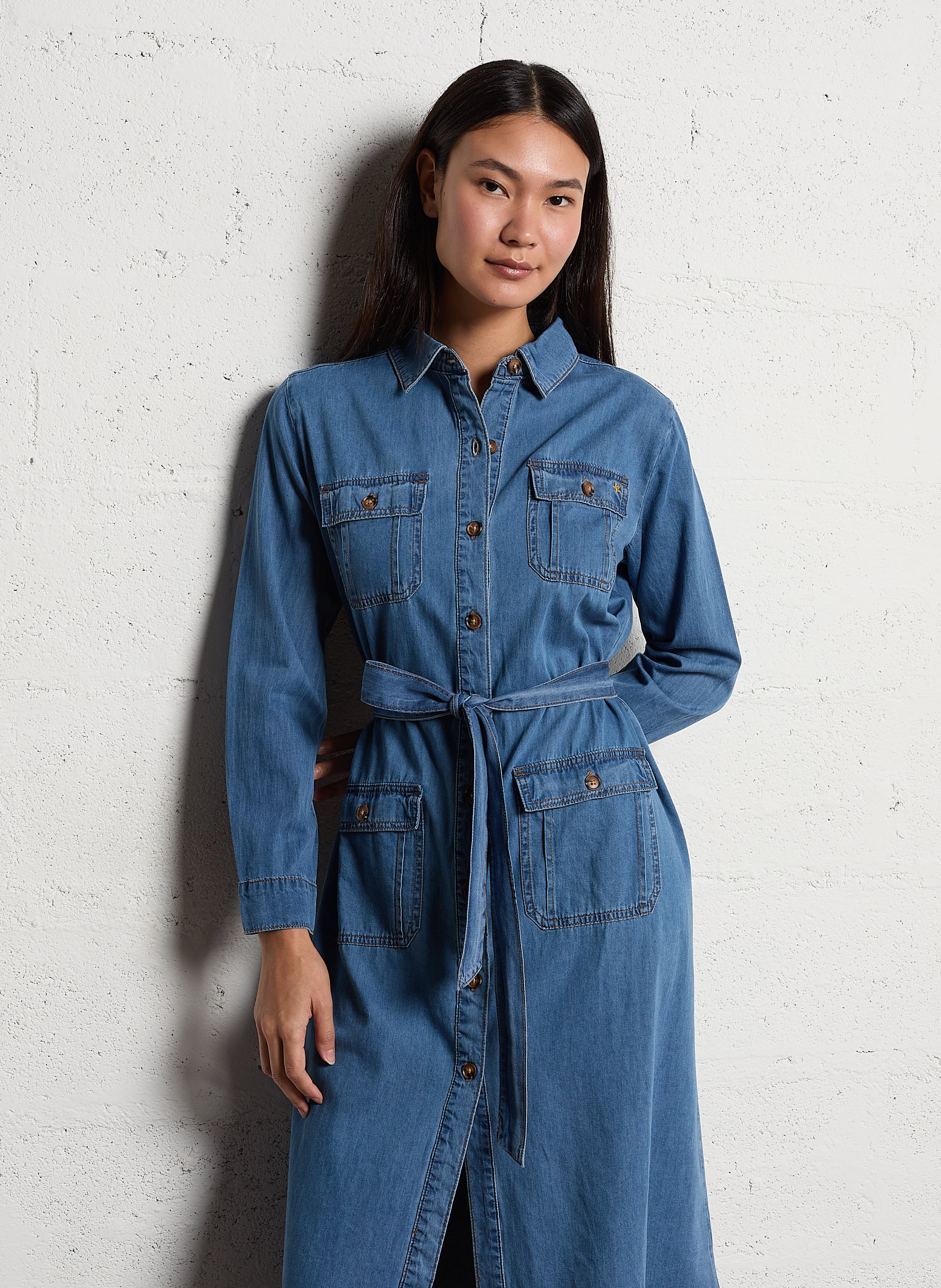 Halflange jurk | katoenblend LA PETITE ETOILE Jeans Stone