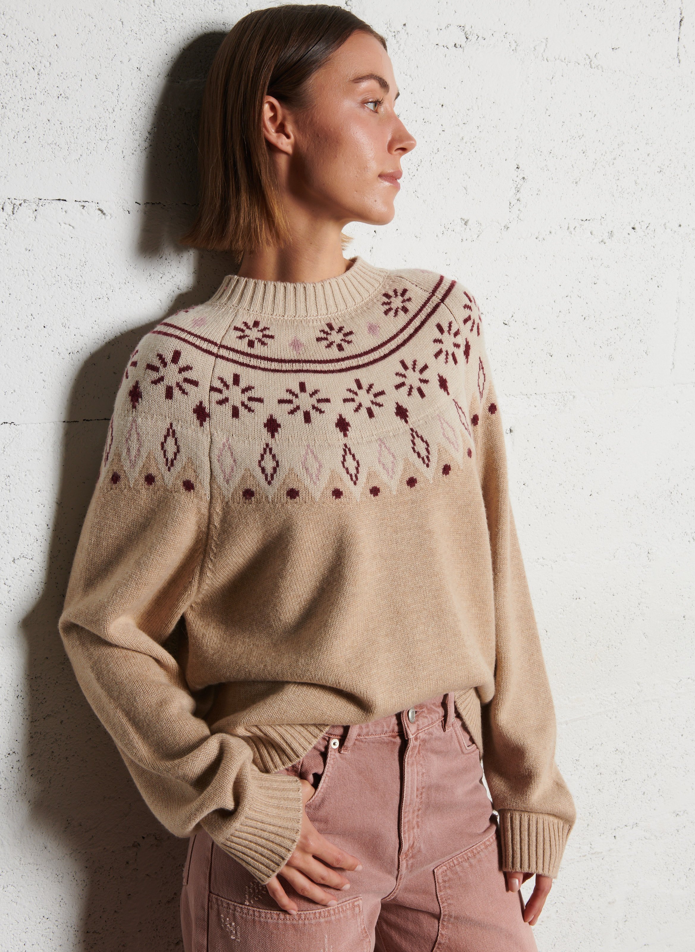 Straight knit sweater with printed pattern IKKS Beige