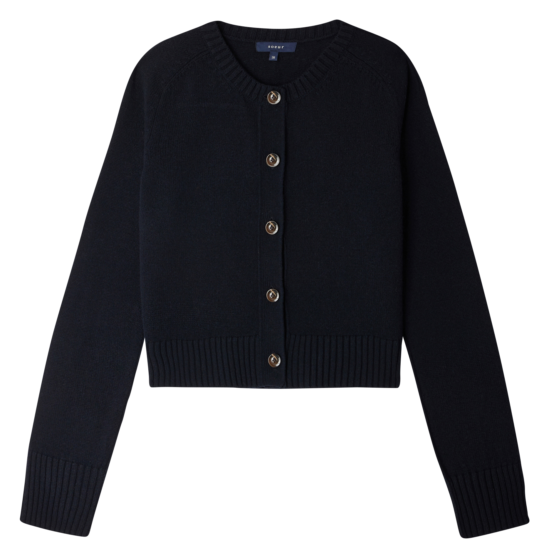 Cardigan col rond droit en laine SOEUR Bleu