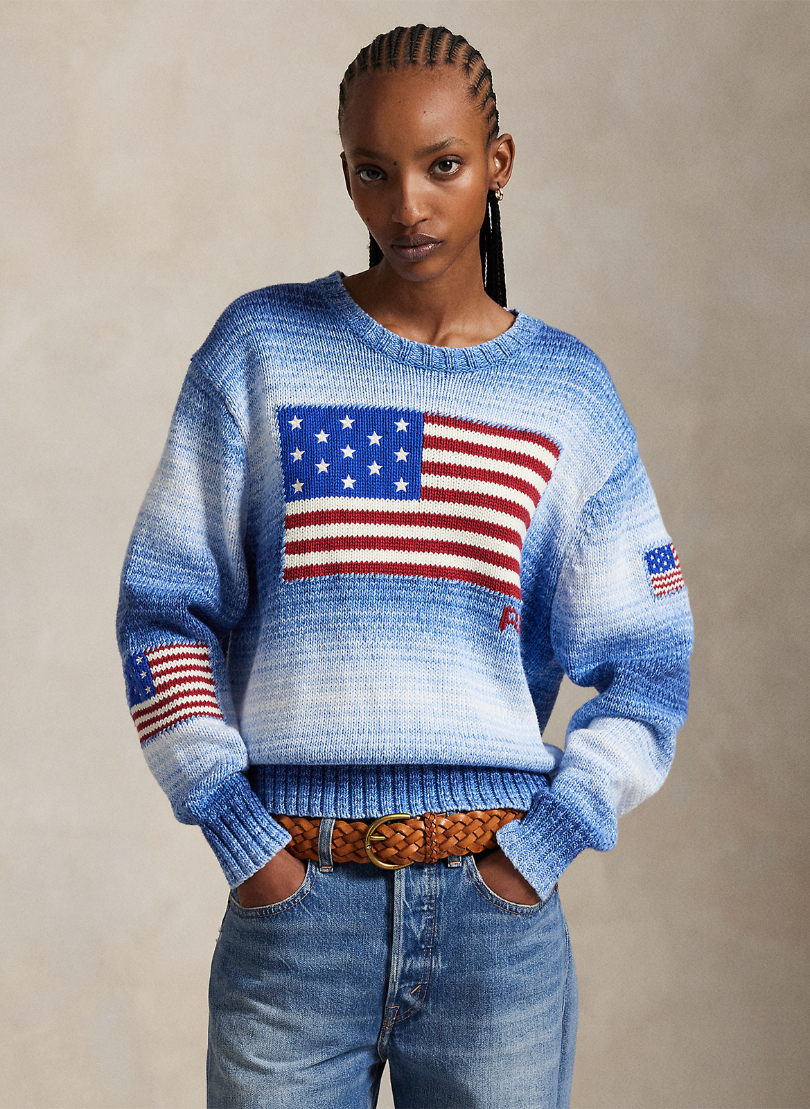 Pull col rond en coton POLO RALPH LAUREN Bleu