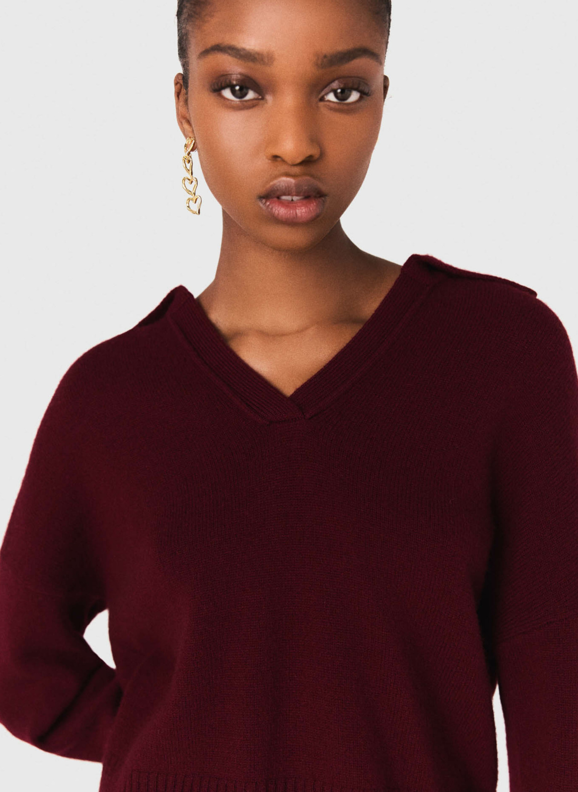 Blossom V-neck wool-blend sweater MAJE Red