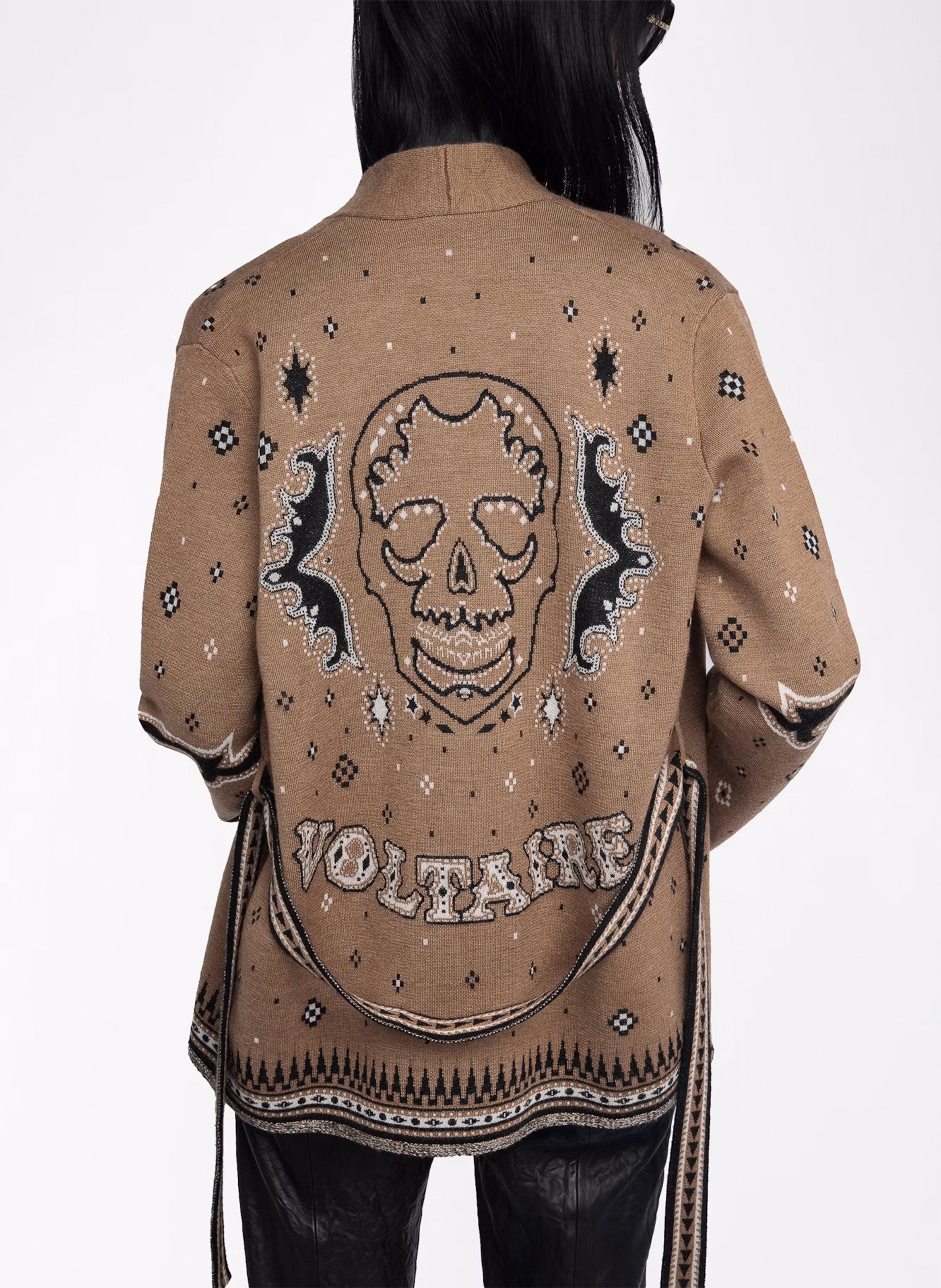 Cardigan droit en laine imprimé ZADIG&VOLTAIRE Marron