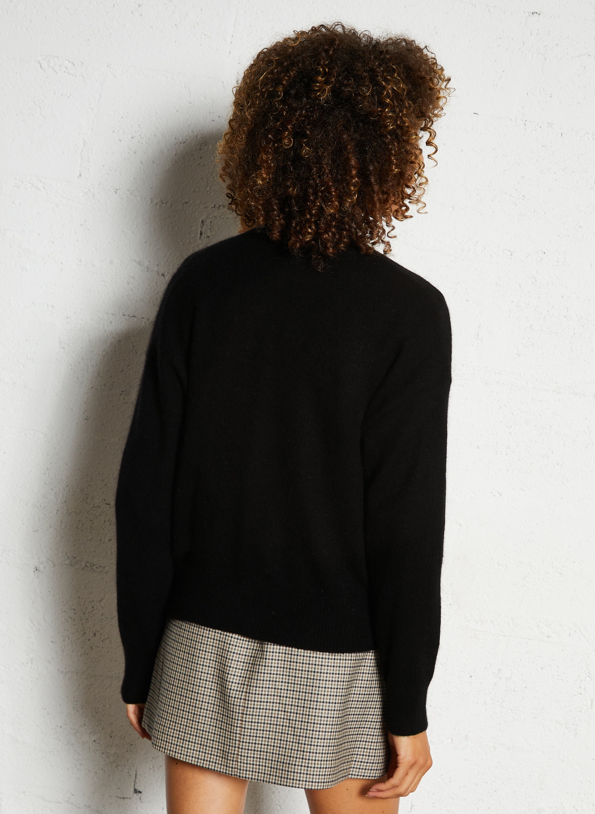 Gilet ample col V en laine, soie et cachemire MAJESTIC FILATURES Noir