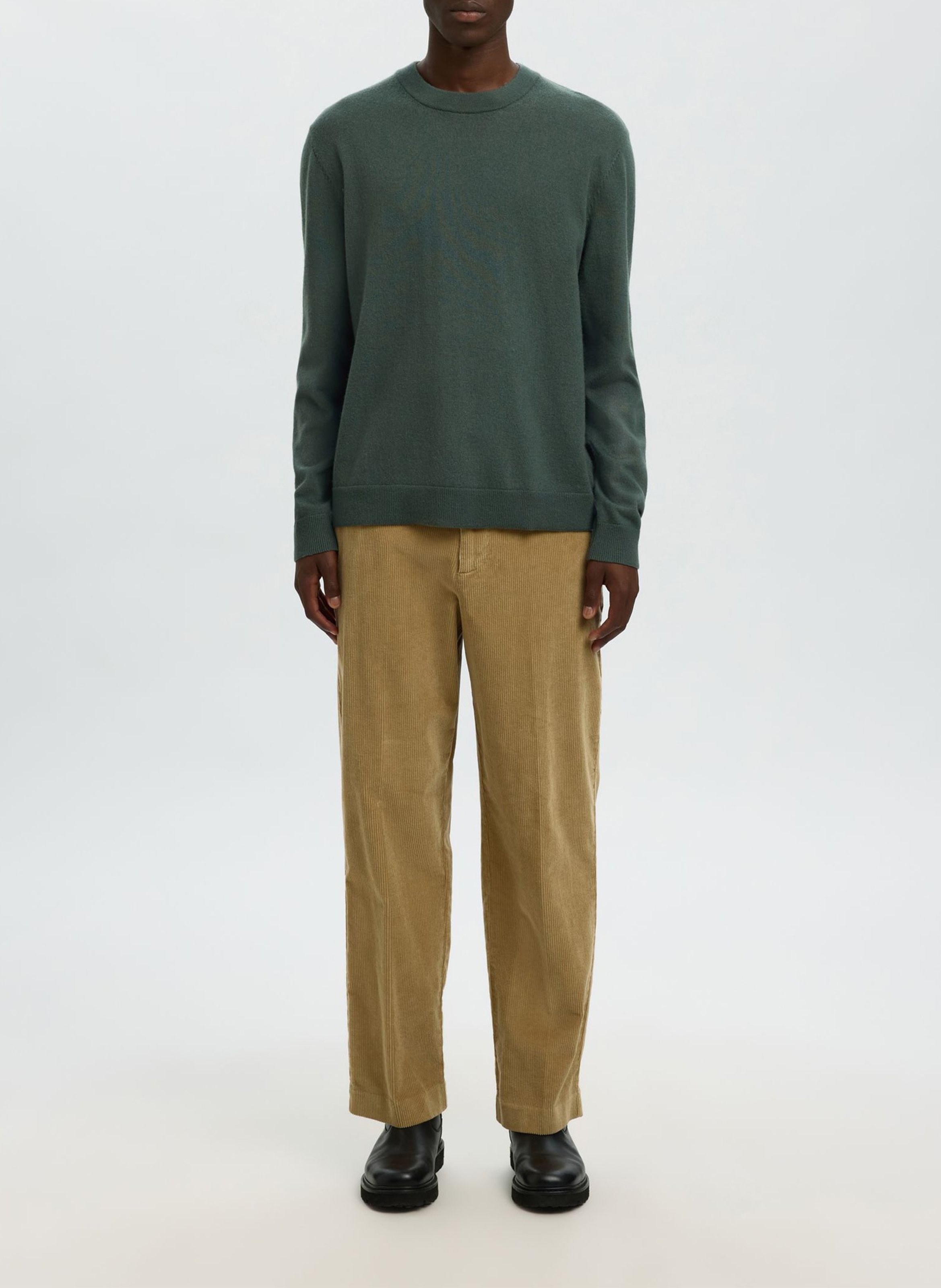 Pull slim col rond en laine SELECTED Vert