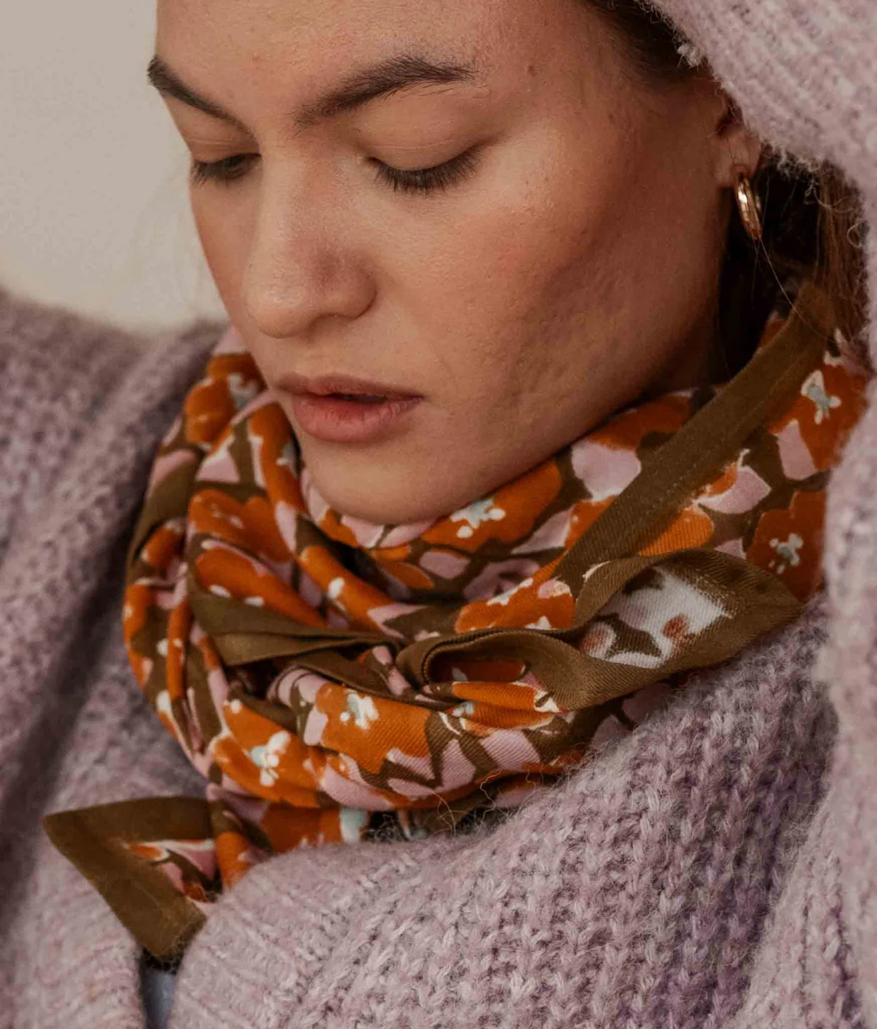 Adult printed posy scarf BINDI ATELIER Orange