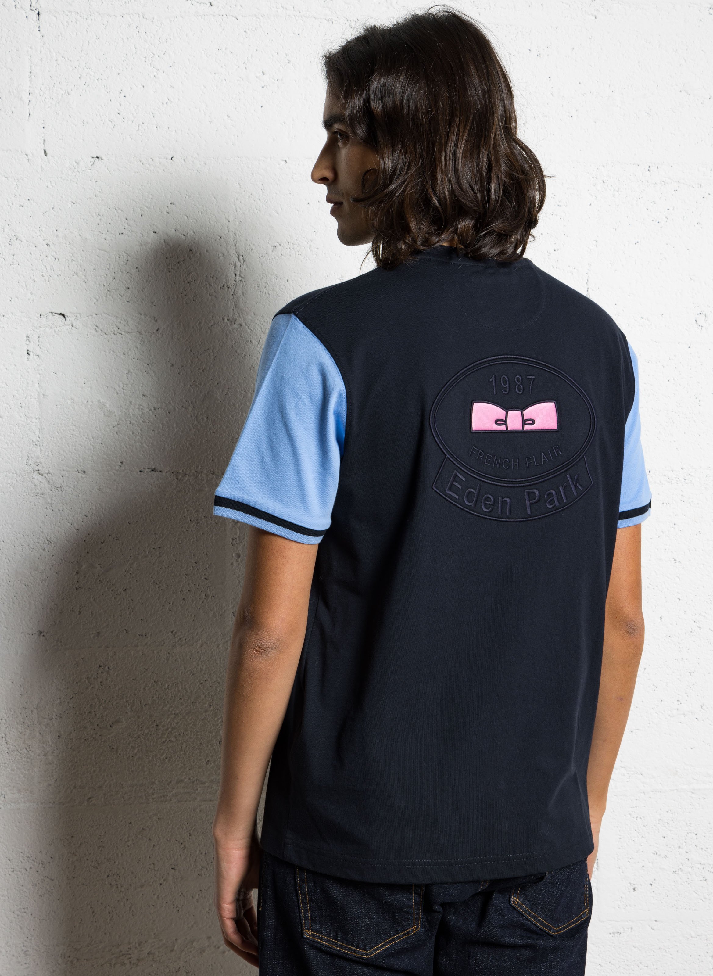 Bicolor straight cotton t-shirt EDEN PARK Pink