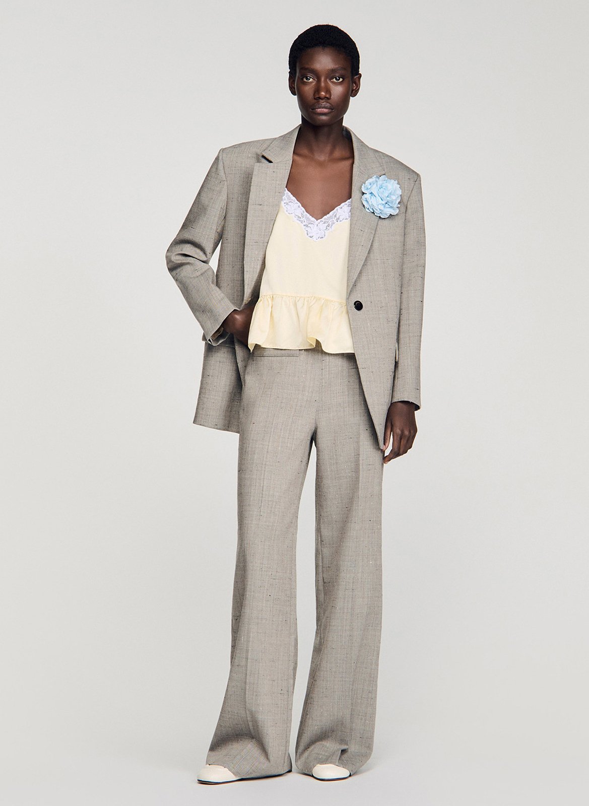 Declic wool-blend loose-fit trousers SANDRO Beige