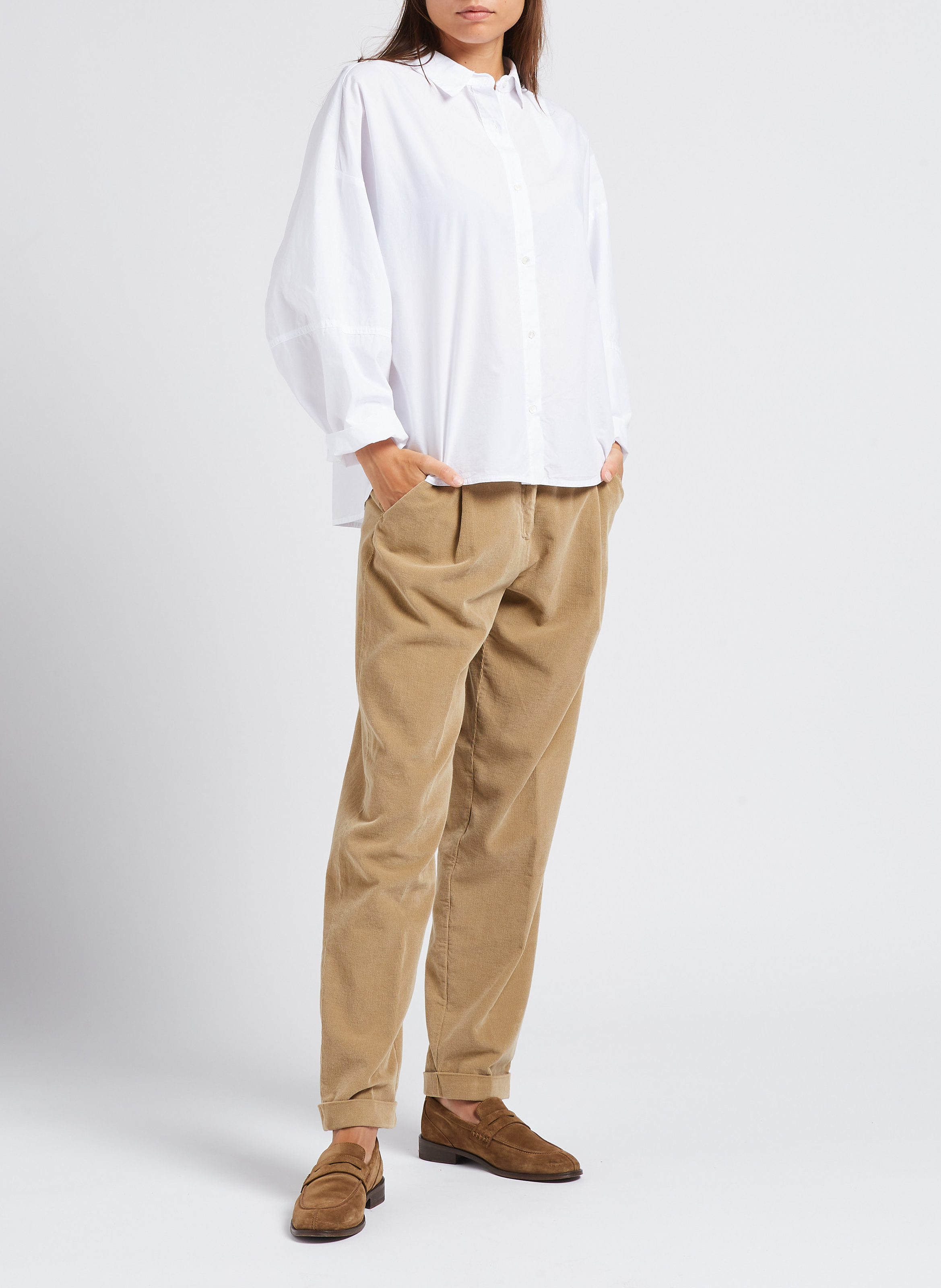 Cotton corduroy carrot trousers POMANDERE Brown