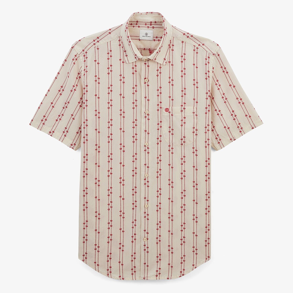 Short-sleeve Jacquard shirt with embroidered flowers in cotton SERGE BLANCO Red