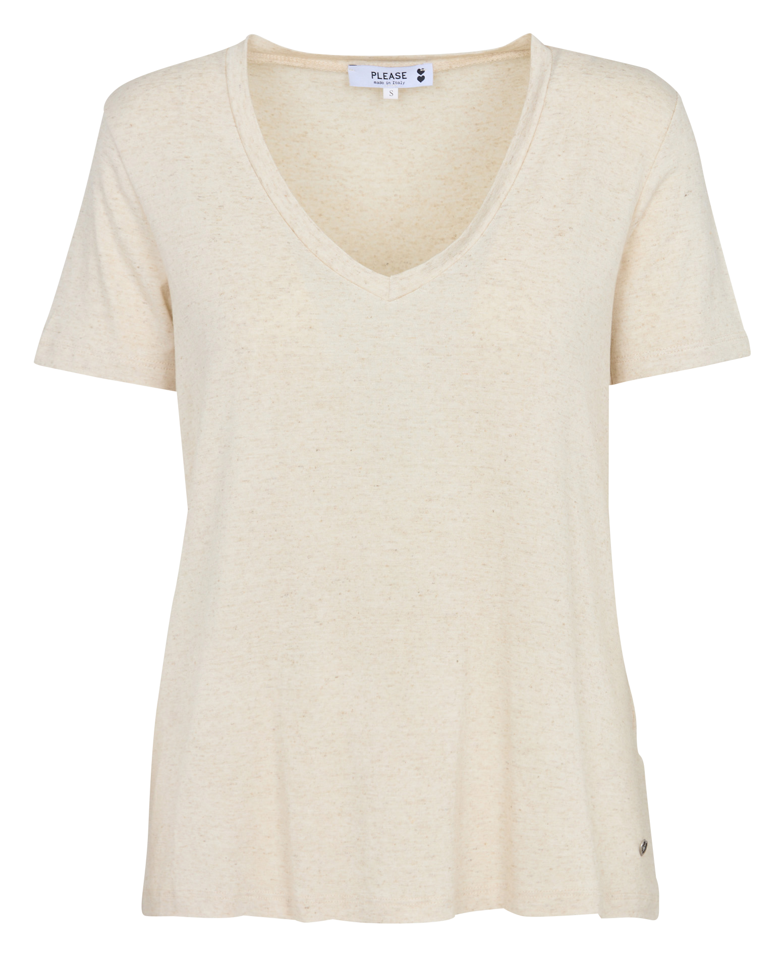 Tee-shirt droit col V  PLEASE Beige