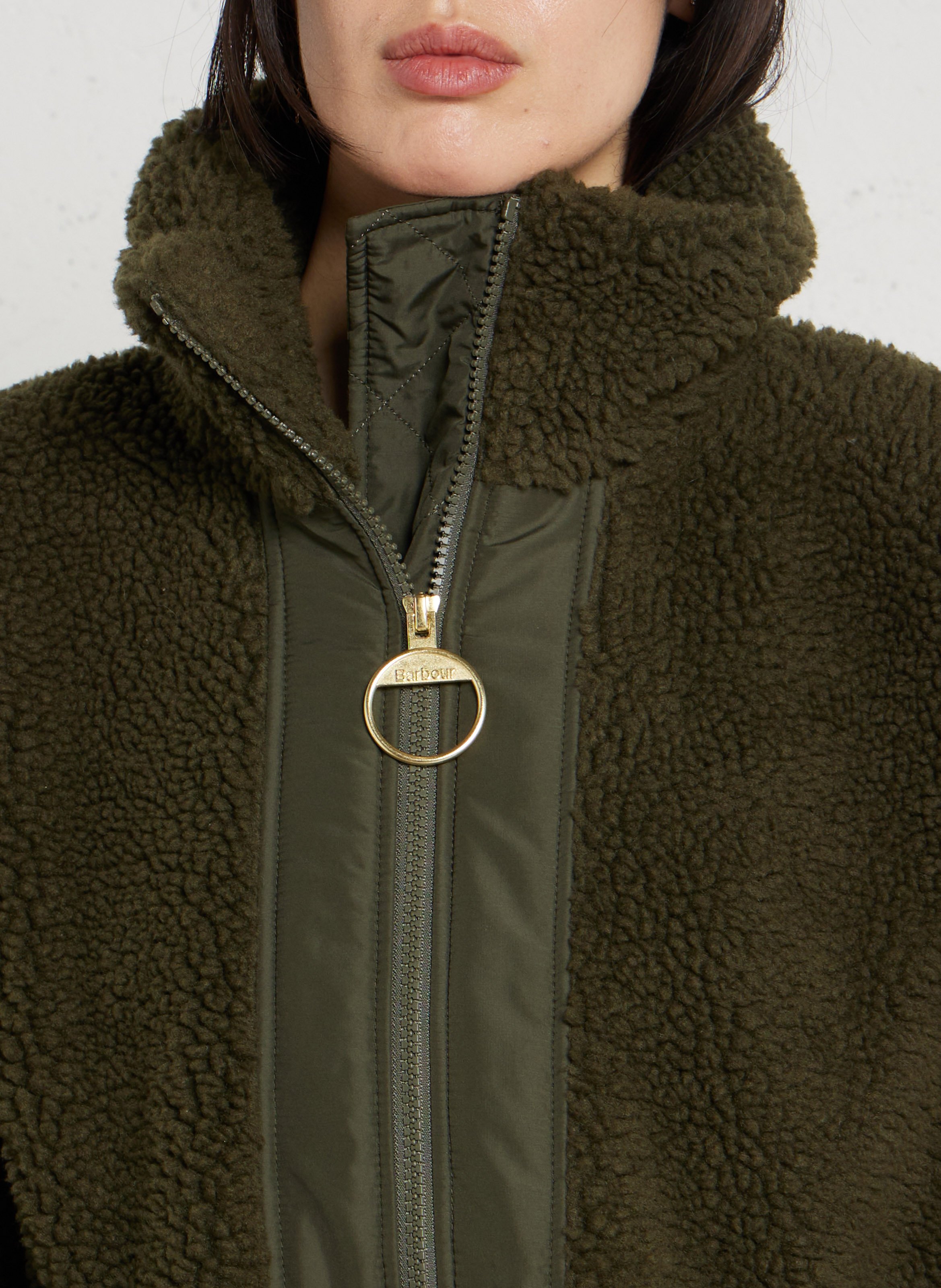 Oversized zip-up jacket faux fur BARBOUR Khaki