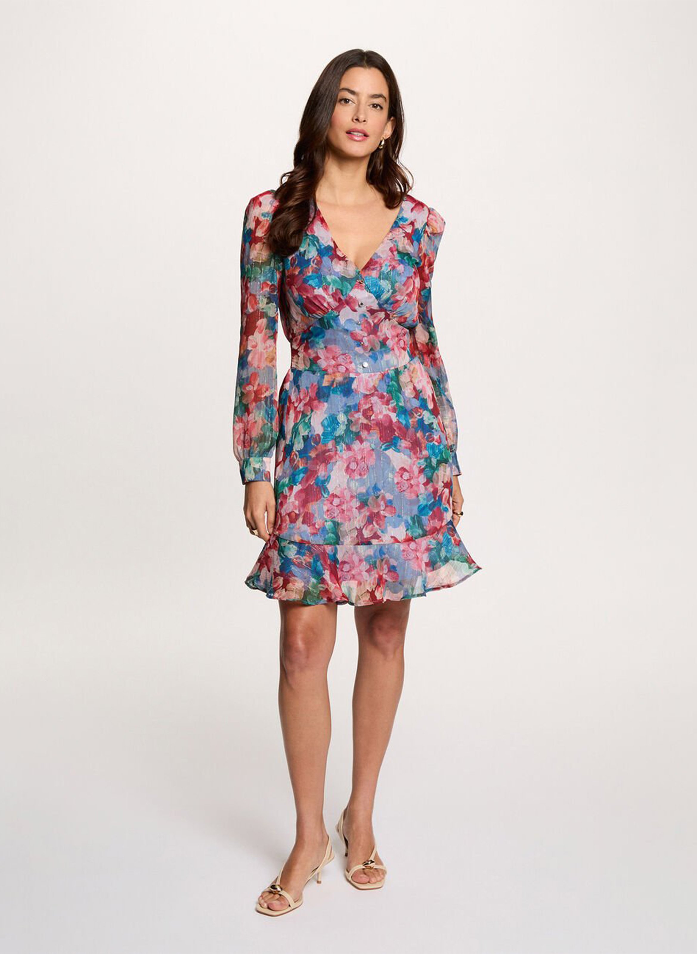Robe courte col V à motif floral MORGAN Multicolore