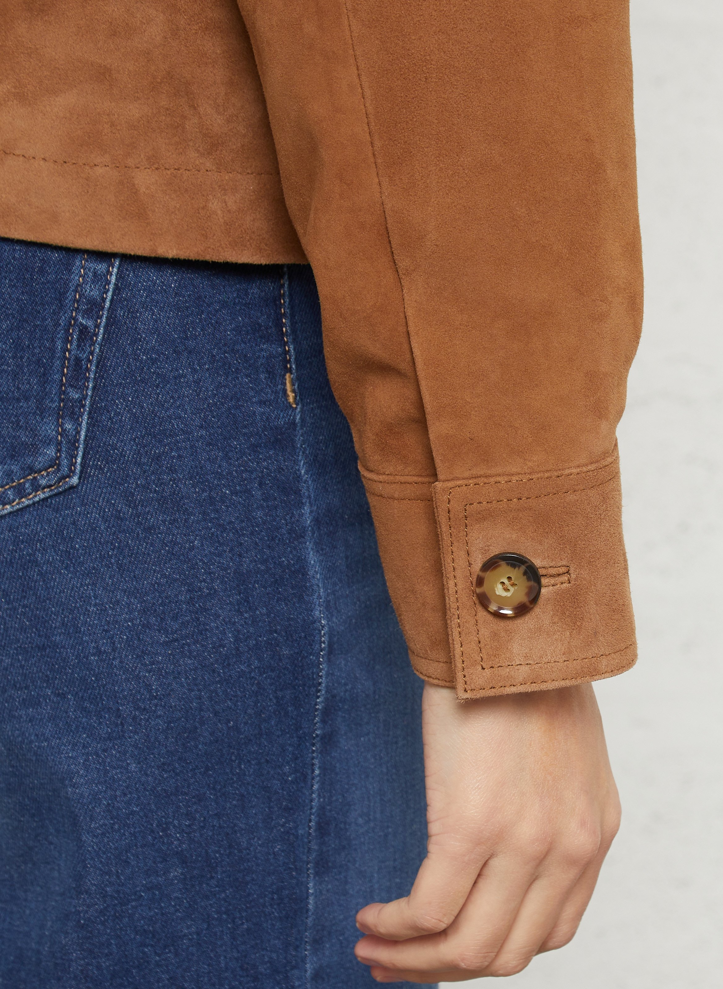 Veste droite col classique en cuir velours MAISON 123 Beige