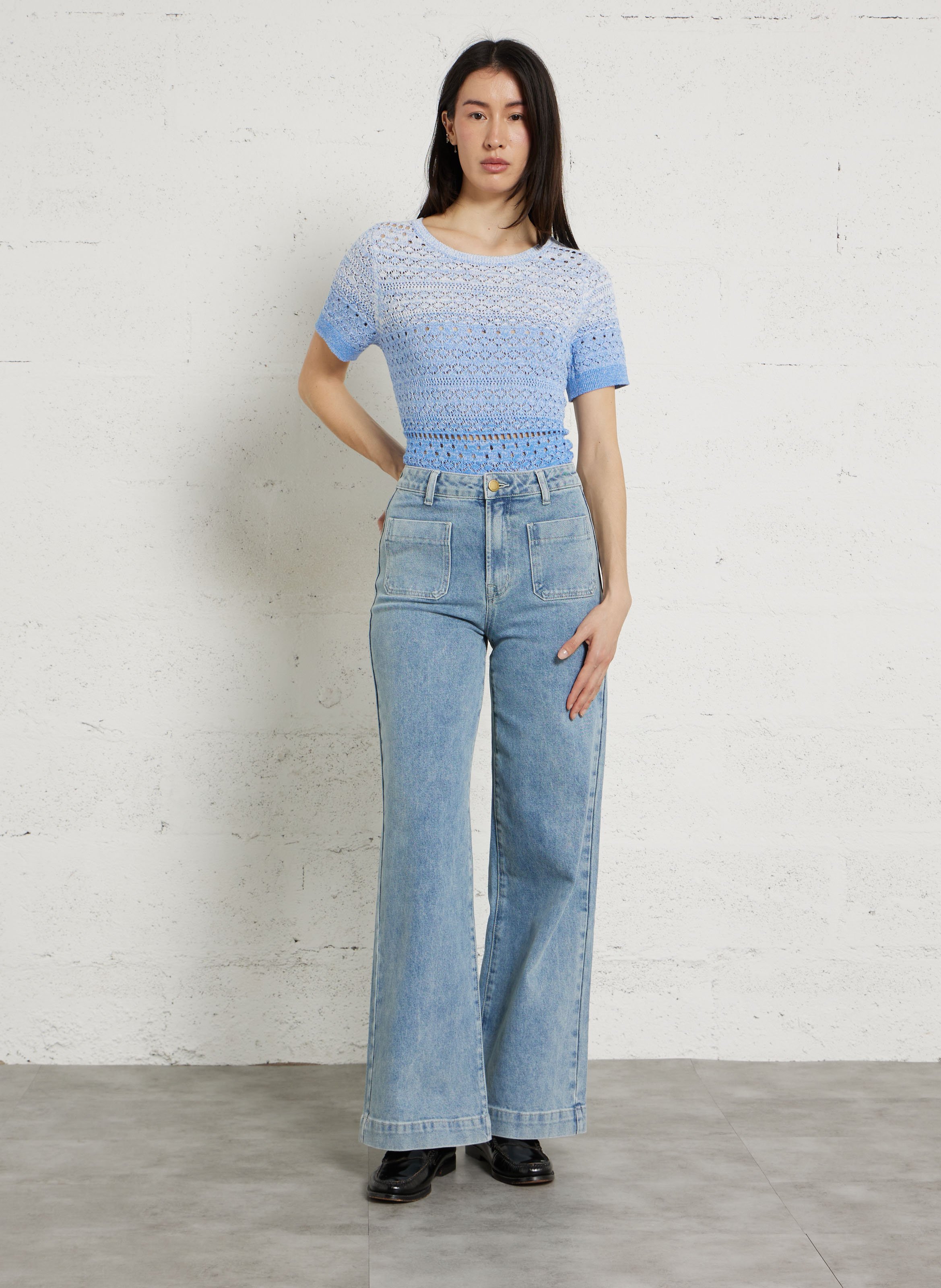 Pull droit col rond en coton LA PETITE ETOILE Bleu