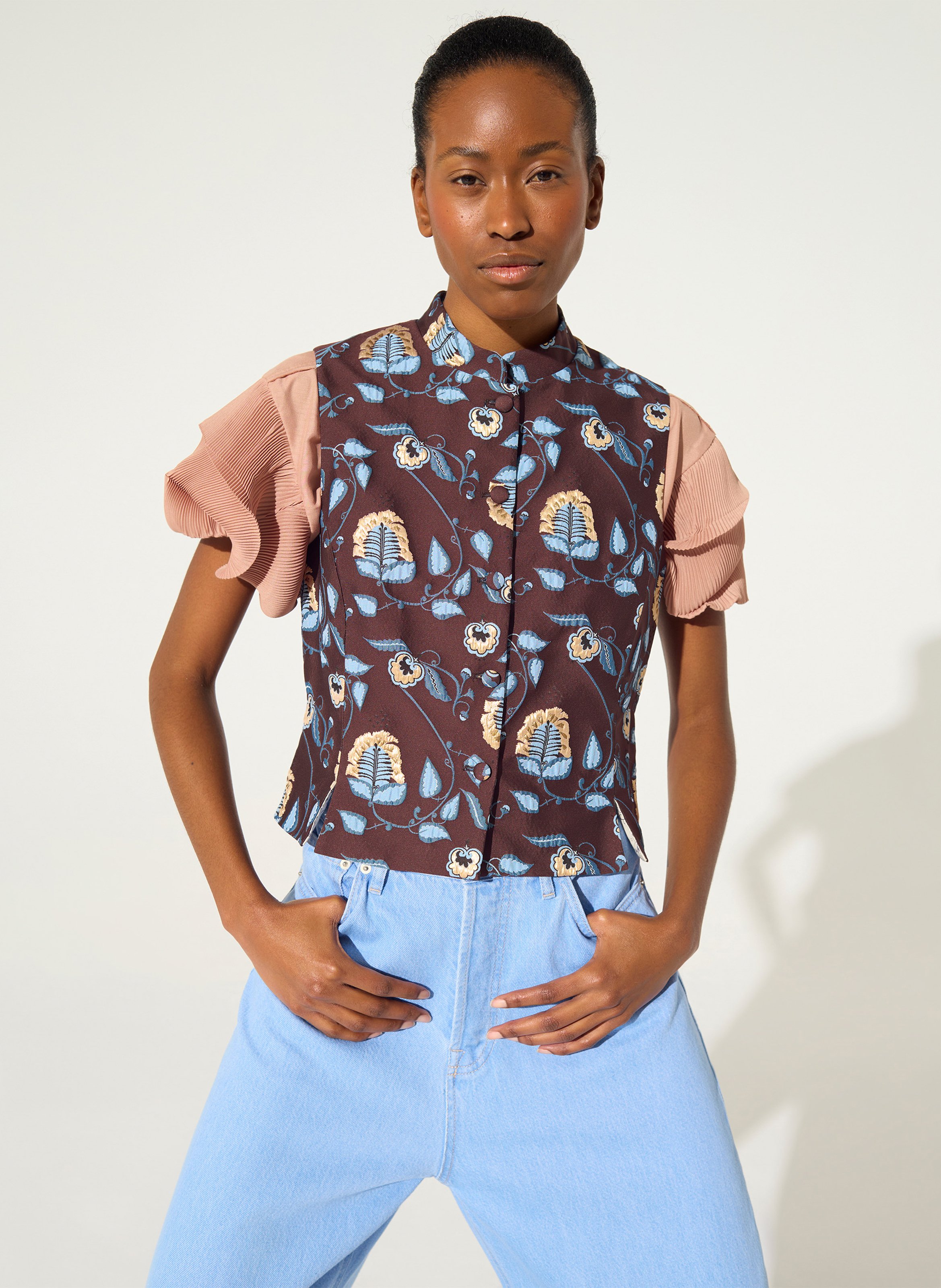 Mao-Kragen-Weste aus Jacquard COTELAC Violett