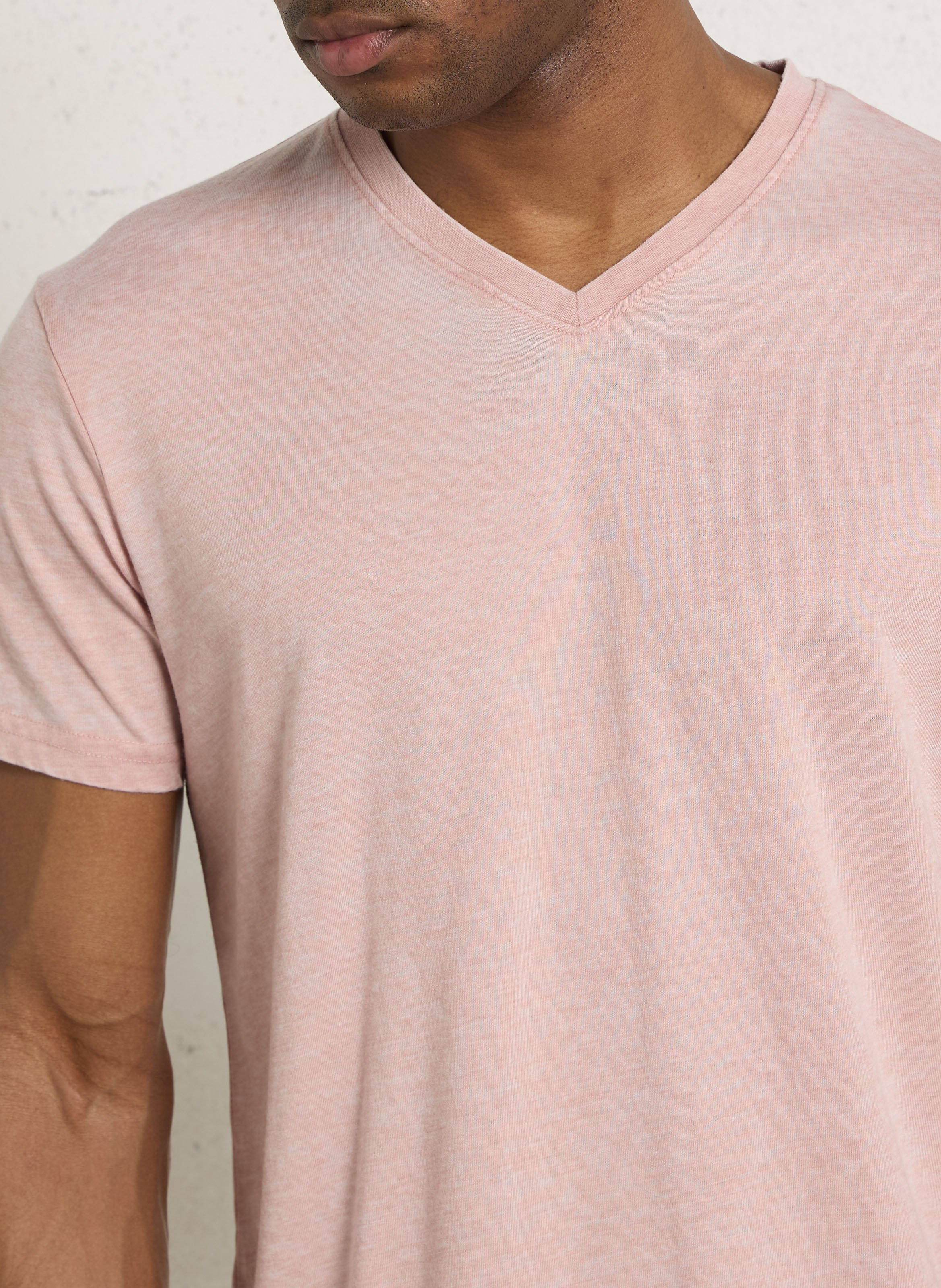 Tee-shirt droit chiné col V LE TEMPS DES CERISES Rose