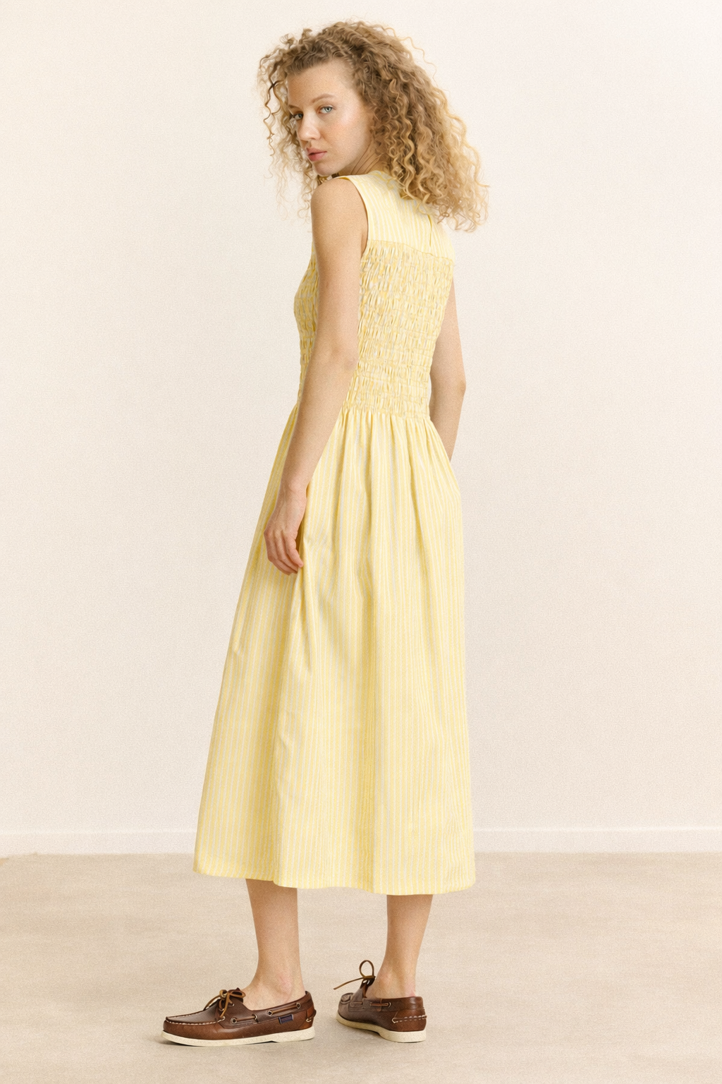 Robe longue à rayures smockée GARANCE PARIS Jaune