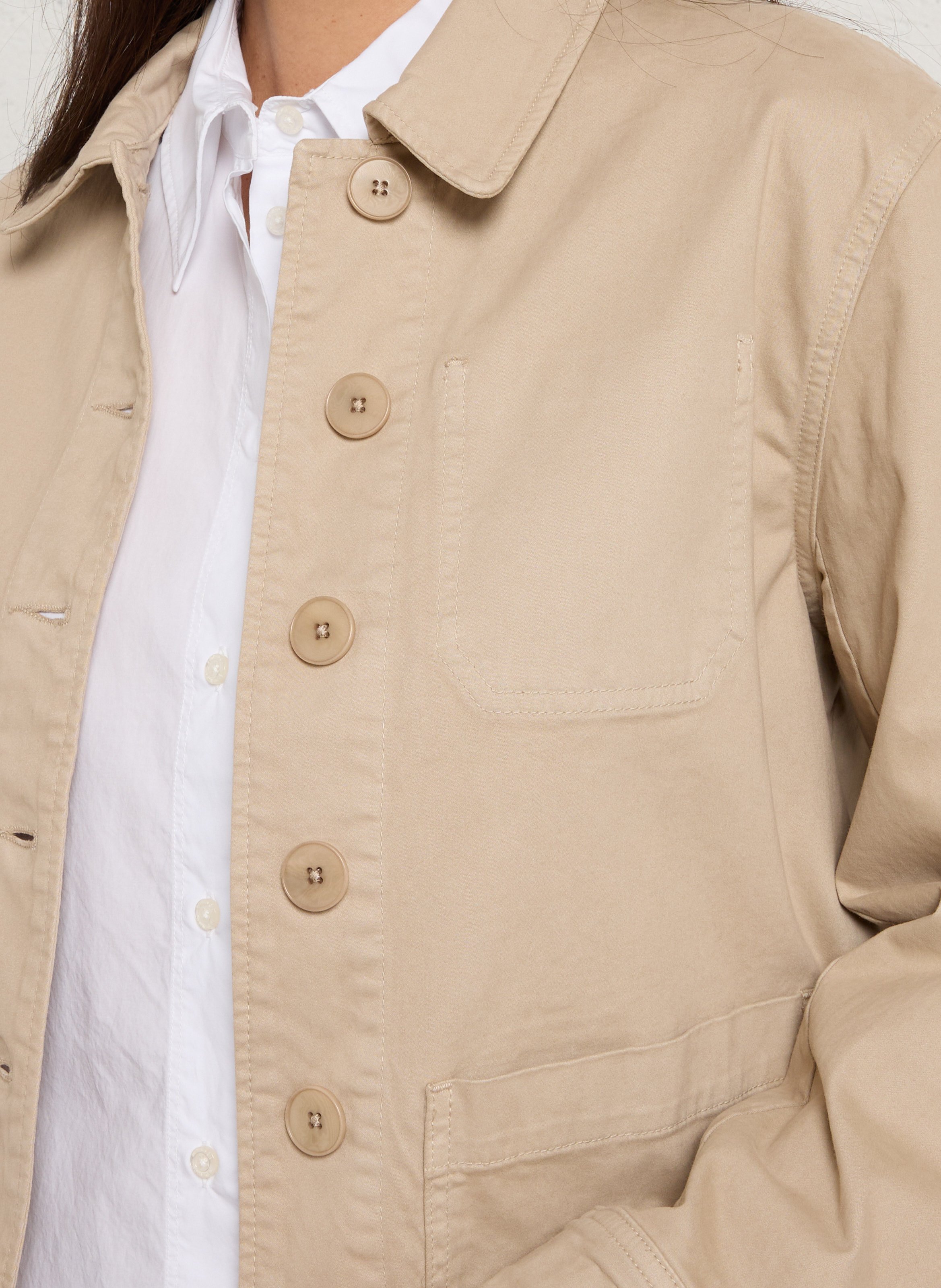 Solid Buttoned Straight Jacket BENSIMON Beige