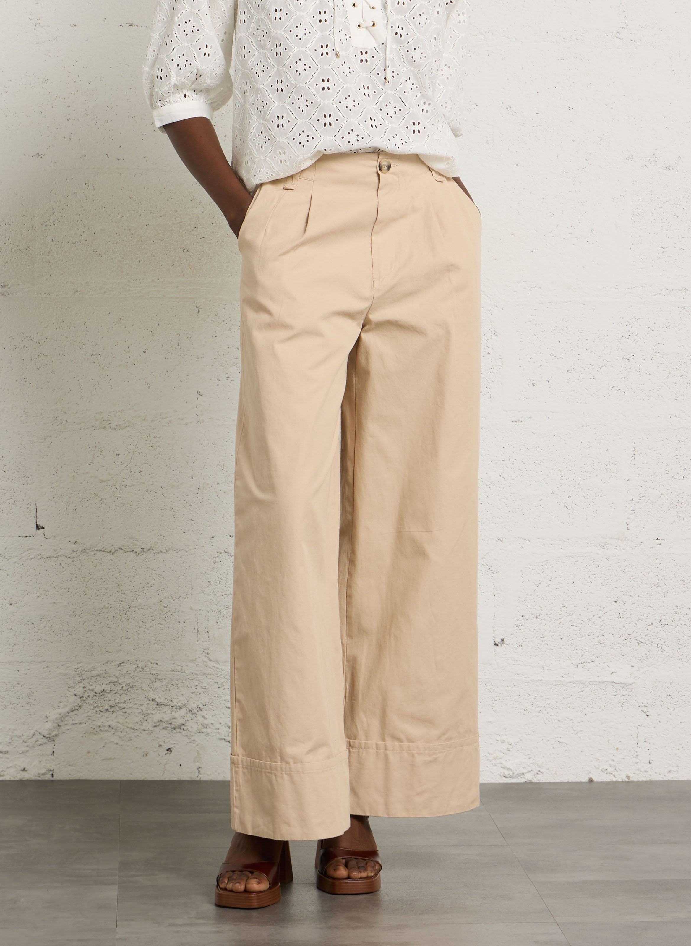 Pantalón ancho de algodón MAISON 123 Beige