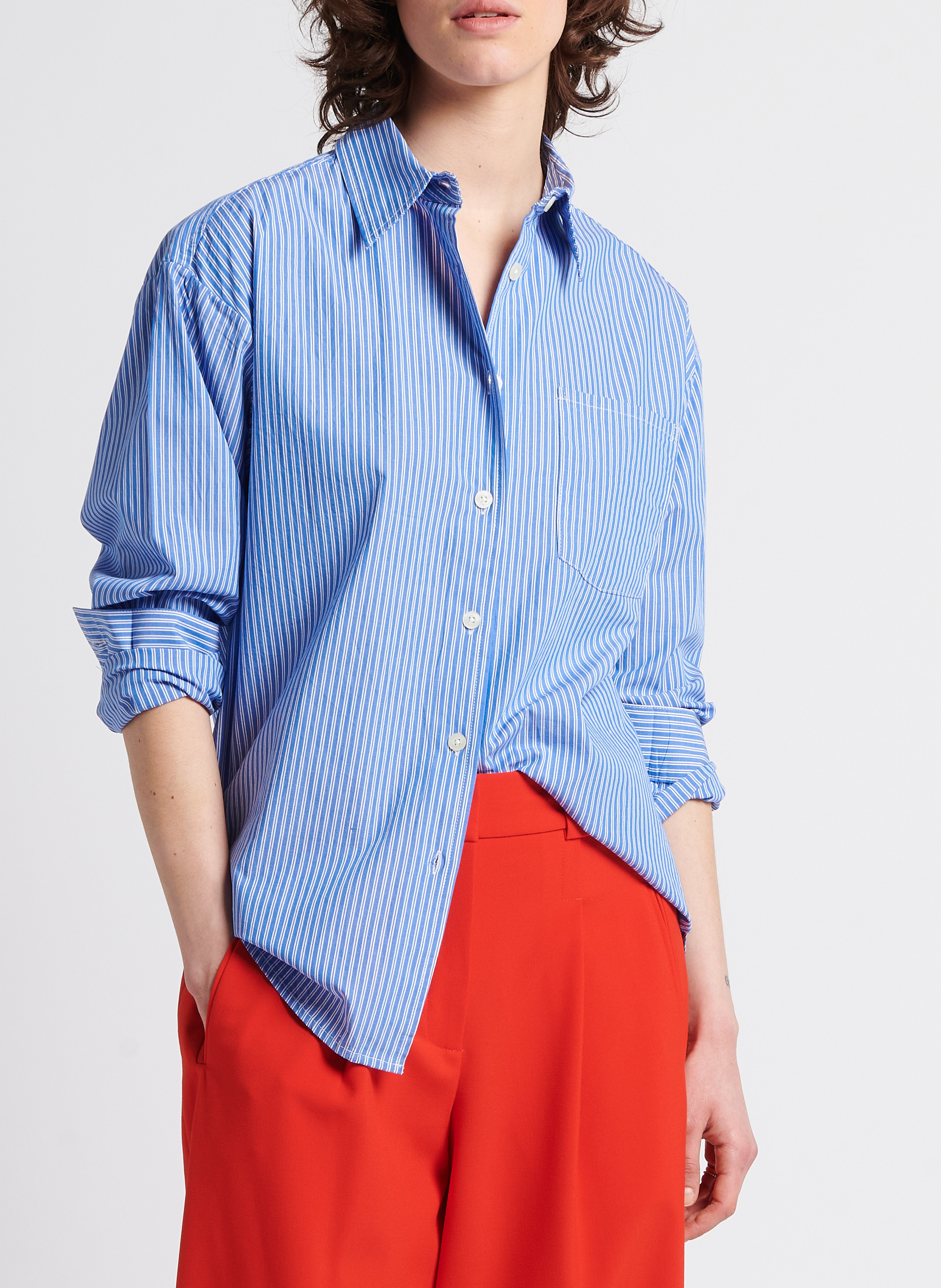 Gerade geschnittene Baumwollbluse mit Streifen AMERICAN VINTAGE Blau