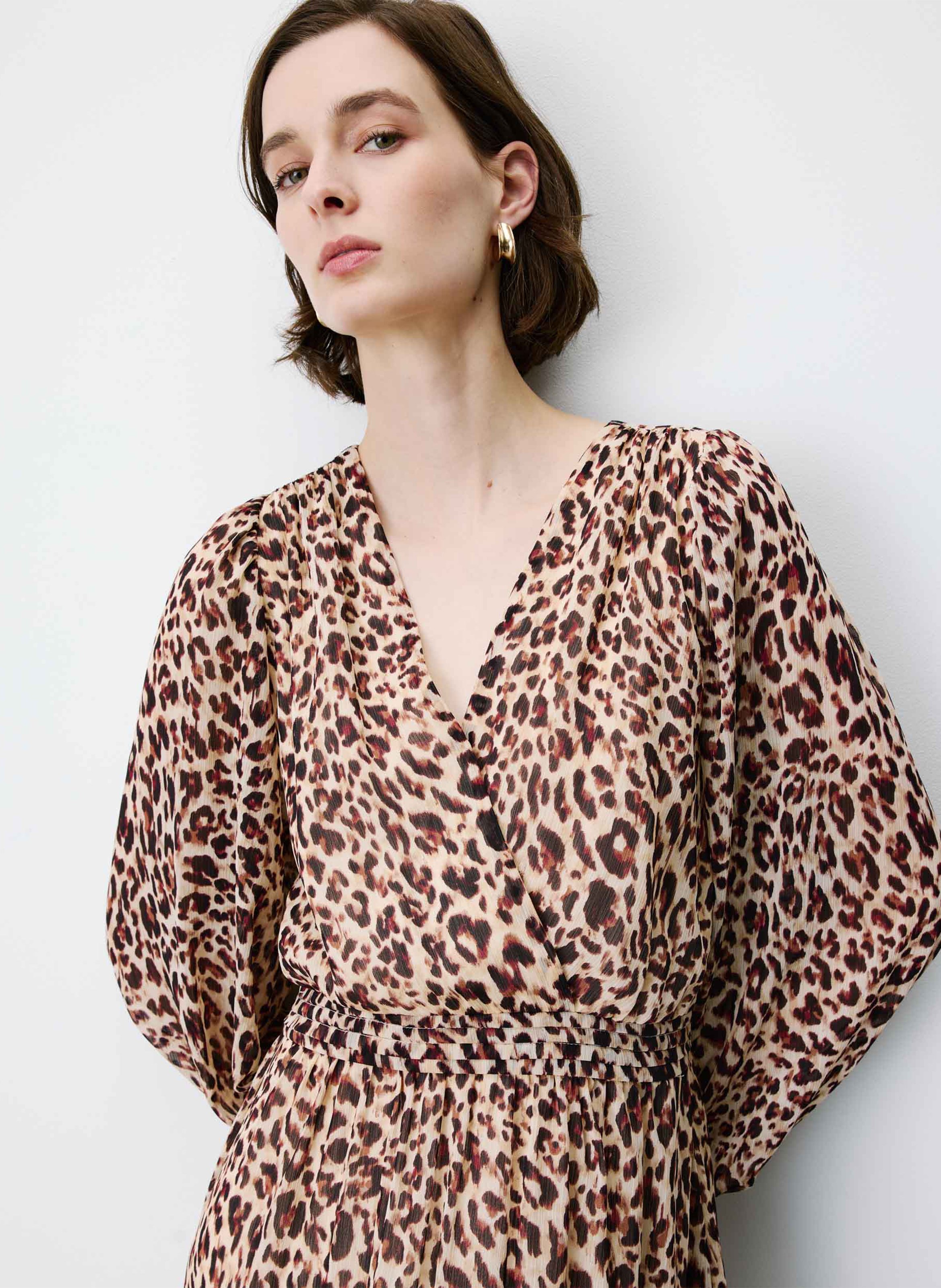 Robe longue col V imprimée GRACE ET MILA Marron