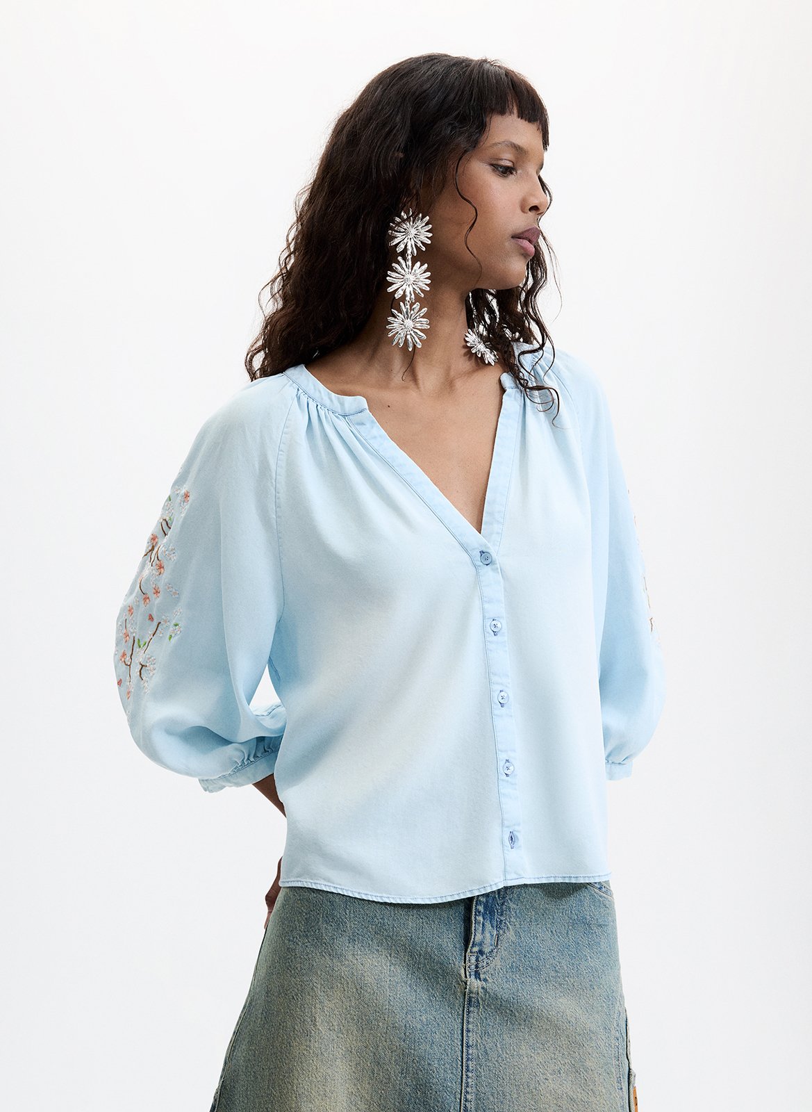 Fluid satin V-neck top DESIGUAL Blue