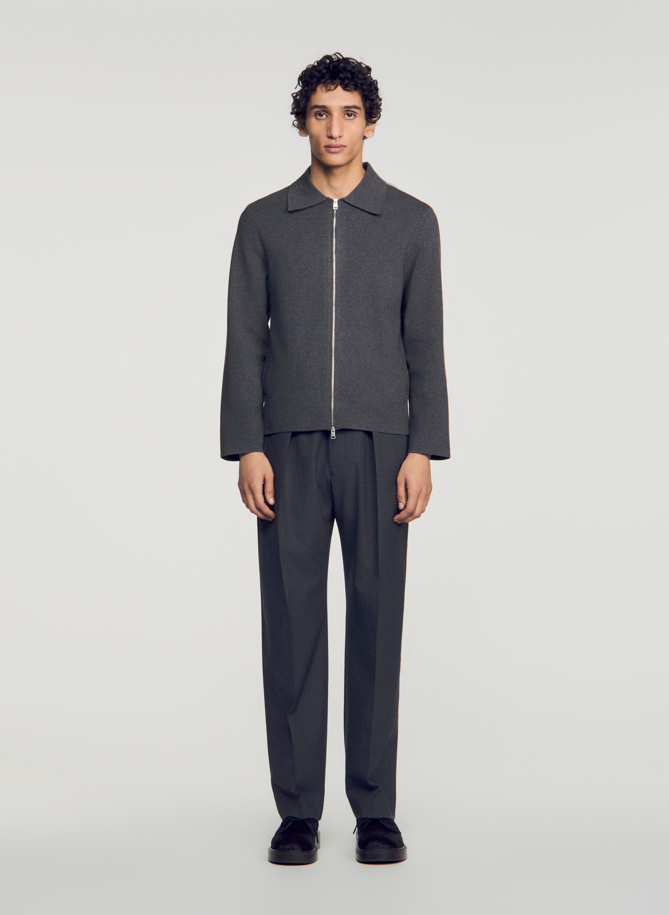 Rechte unikleurige cardigan met rits SANDRO Grijs